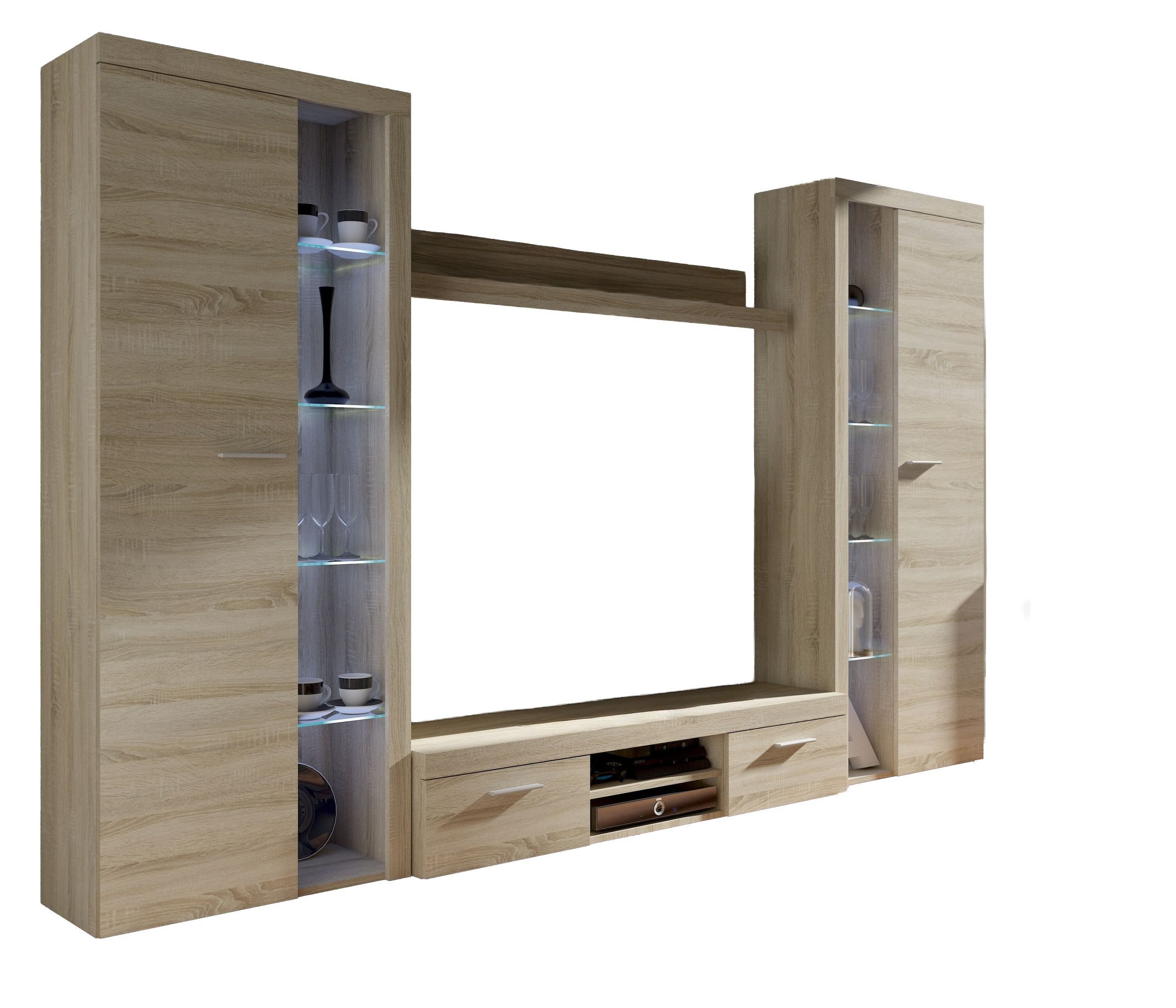 Küchen-Preisbombe Wohnwand Rumba XL Schrankwand Anbauwand Wohnzimmer Sonoma Eiche matt, (4-St)