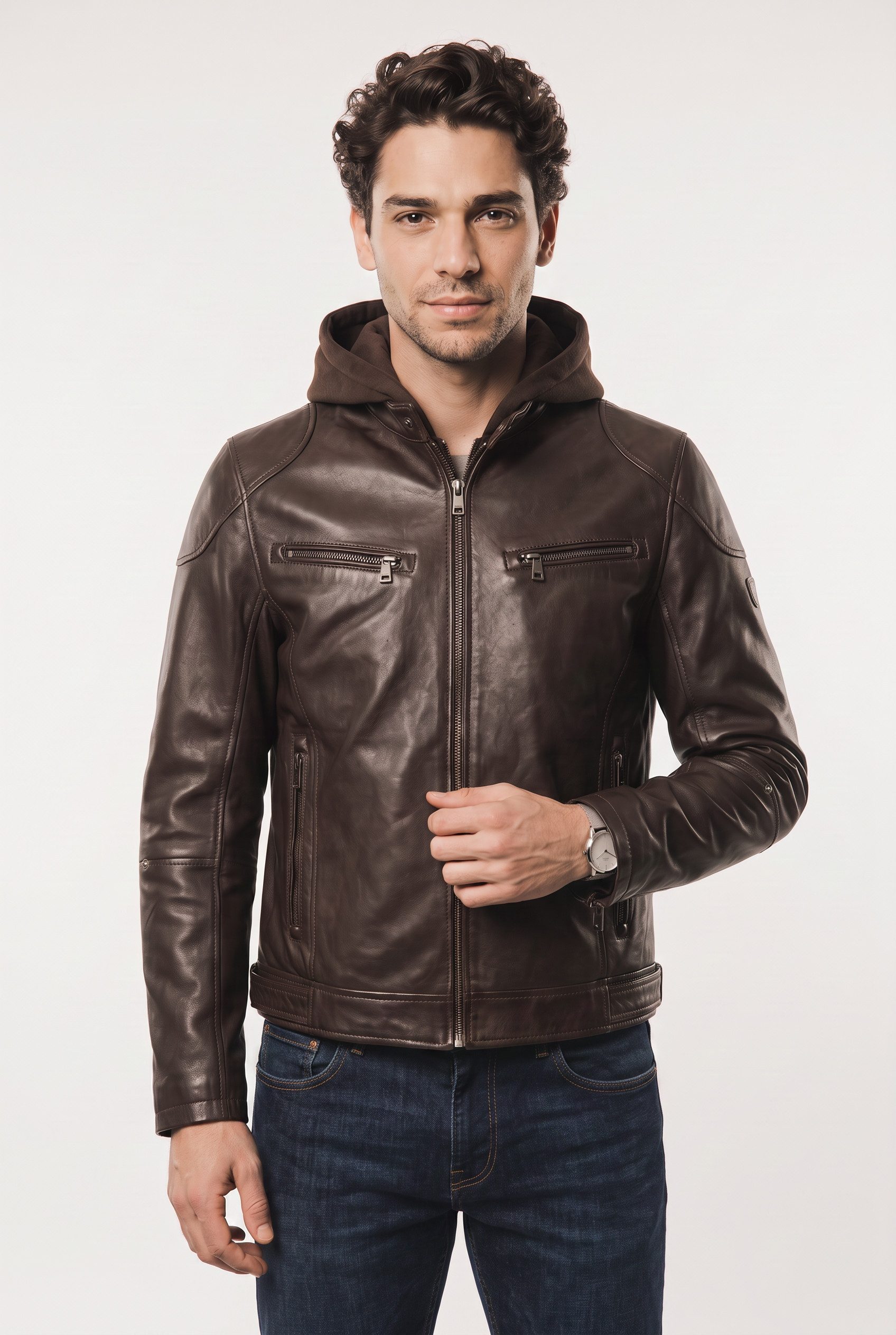 Mauritius Lederjacke MMBoky (mauritiusHerren26) mit Kapuze & betonter Schulterpartie