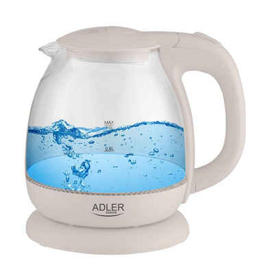 Adler Wasserkocher AD1283C, 1 l, 1100,00 W, aus Glas, LED-Beleuchtung, Automatische Abschaltung, Beige