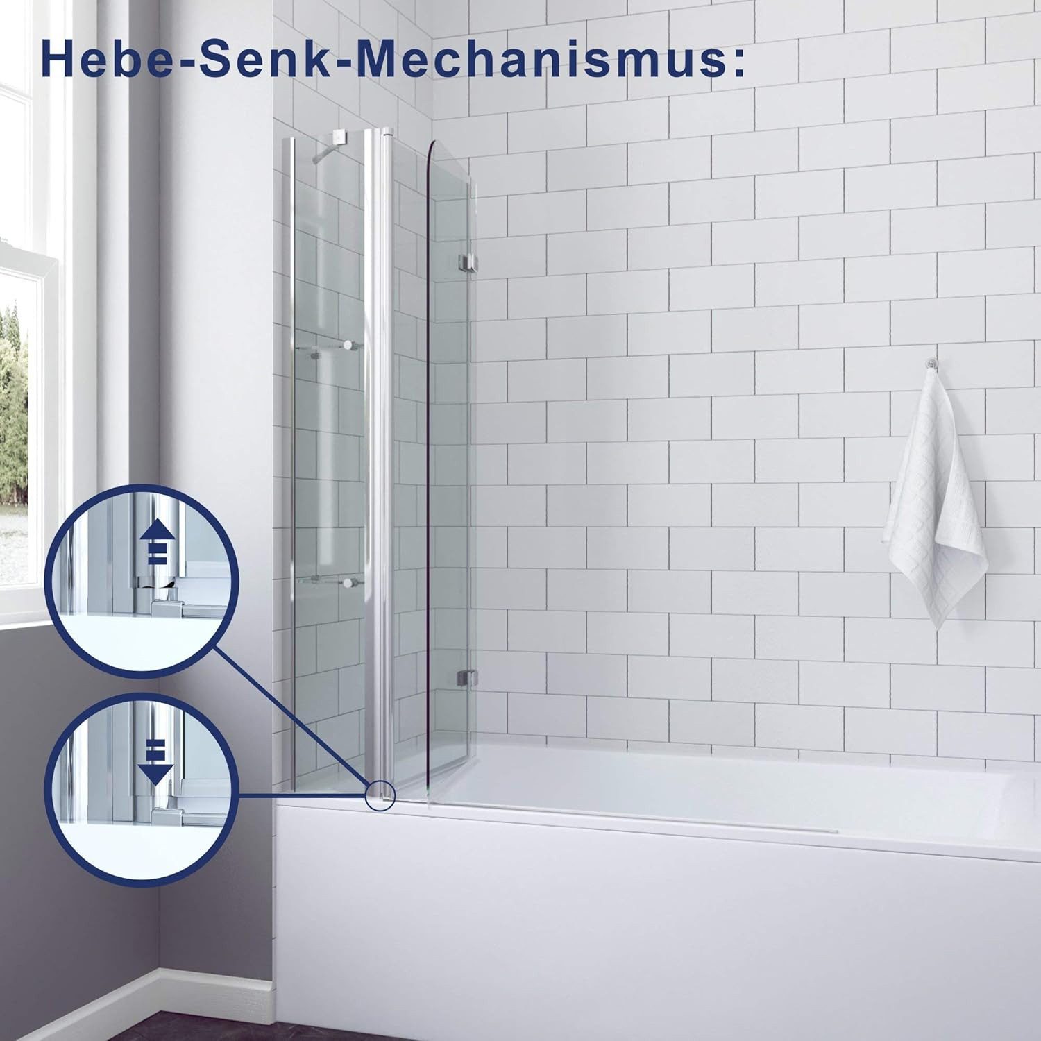 AQUALAVOS Badewannenfaltwand Duschabtrennung Badewannenaufsatz Falttür Glas Duschwand für Badewanne, 5 mm Einscheiben-Sicherheitsglas (ESG) mit Nano einfach-Rei – Bild 3 von 5