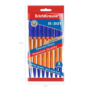 Erich Krause Kugelschreiber, Kugelschreiber R-301 Orange 0,35mm mit Gummigriff 8 Stück Blau