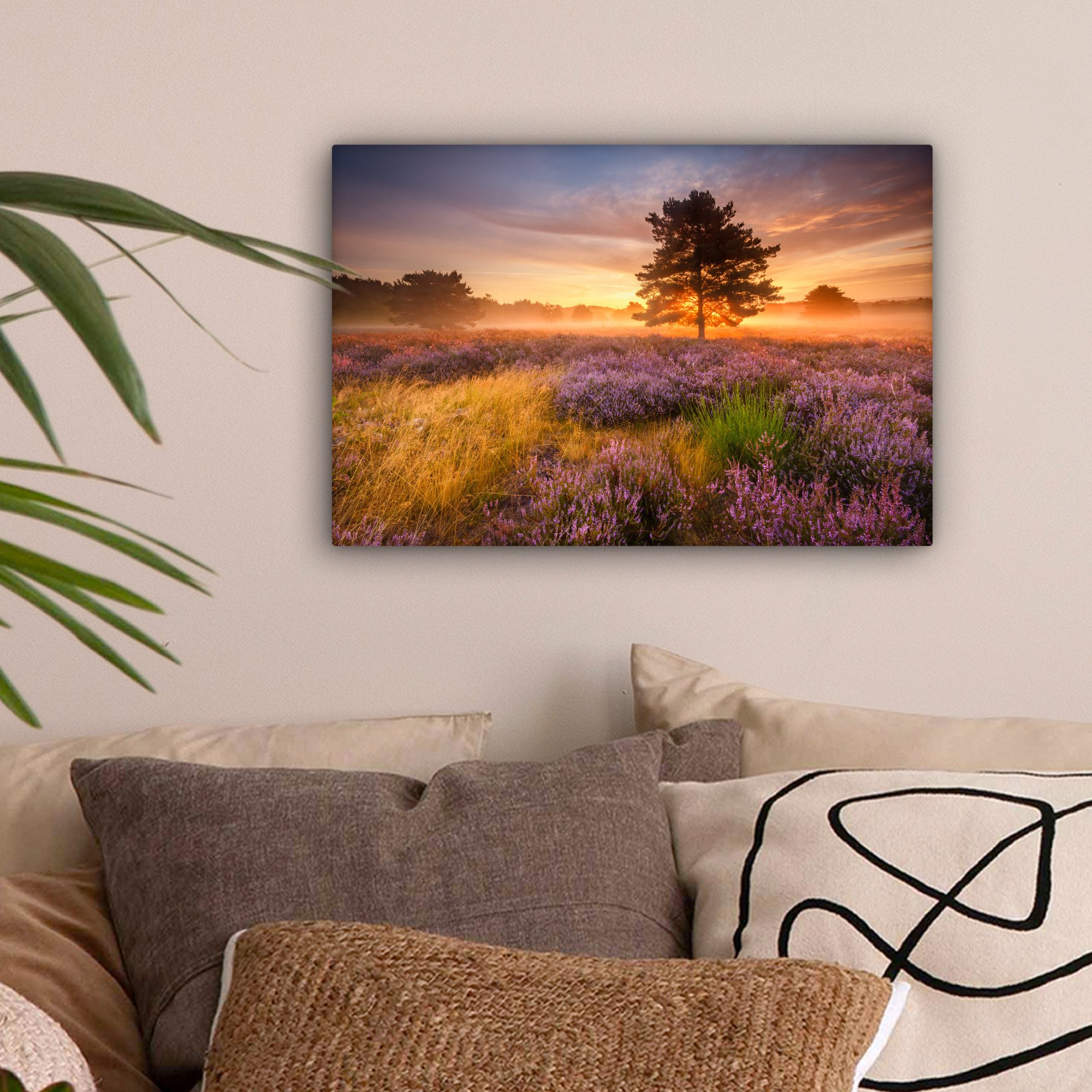 OneMillionCanvasses® Leinwandbild Heidelandschaft mit einem Baum, Fotodruck günstig online kaufen