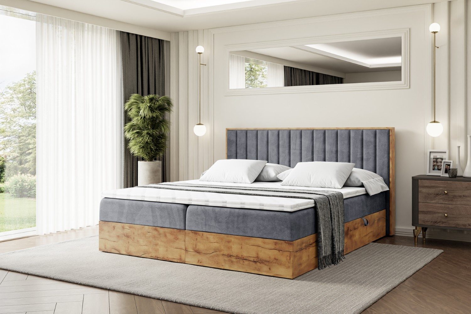 ALTDECOR Boxbett LOLLI4 (Multipocket-Matratze H4, H3 Matratze Bonellfederung, Topper, Kopfteil)