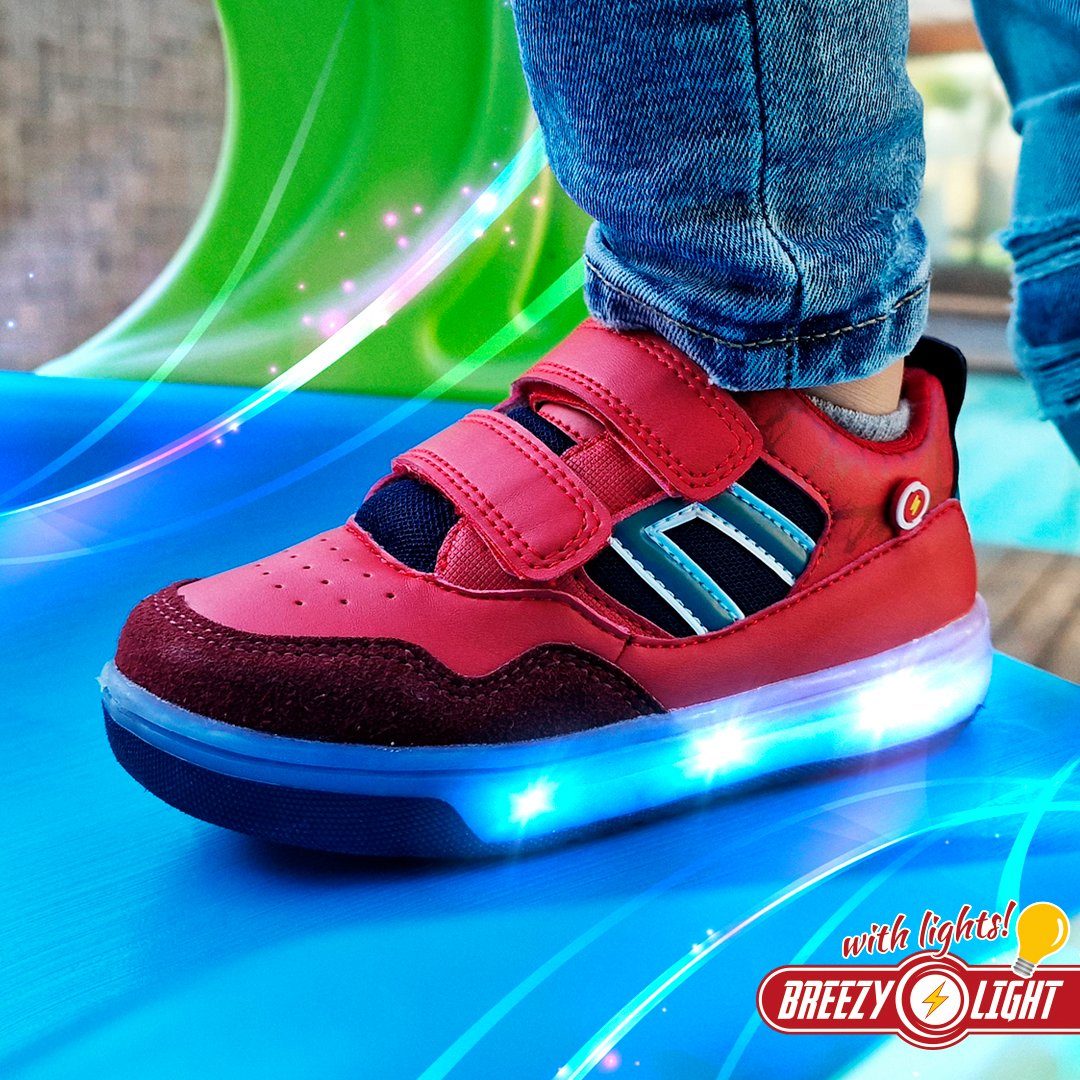 BREEZY LIGHT Breezy Sneaker Schuhe mit Material, LED LED atmungsaktive 2196091 Klettverschluss Atumgsaktiv Sneaker Leuchtsohle, Leuchtsohle