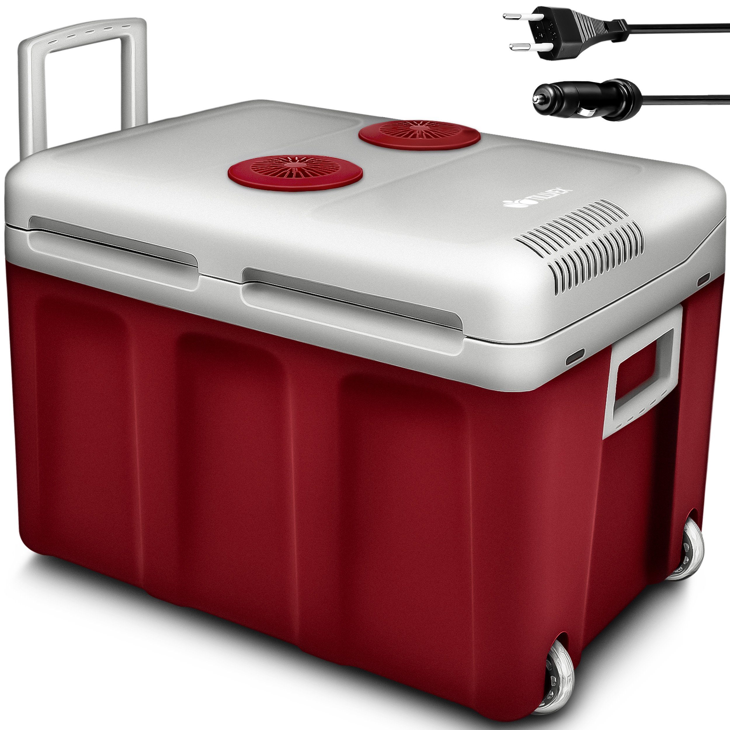 230 V Rot für Mini-Kühlschrank, tillvex wärmt, V & 12 Rollen Camping, Kühlbox elektrisch mit Auto 40L KFZ kühlt und ECO-Modus