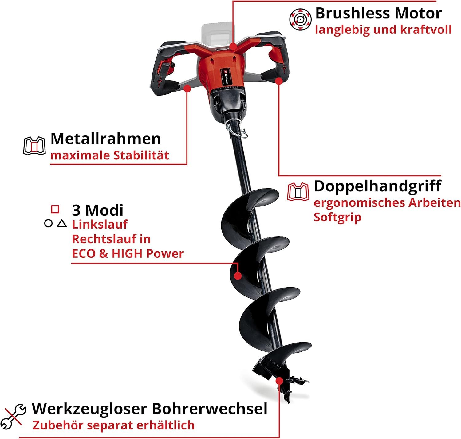 Einhell Erdbohrer Erdbohrer GP-EA 18/150 Li BL-18 V. Ø 150 mm T 80 cm,+ Akku 4.0 Ah