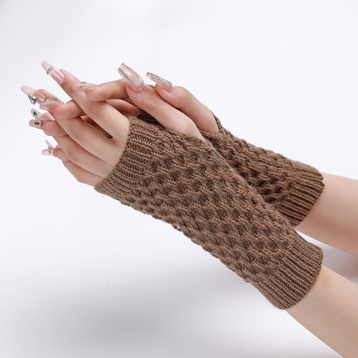 Fingerlose Jormftte Handschuhe khaki Strickhandschuhe Handschuhe,Strick Armstulpen Damen,Halbfinger
