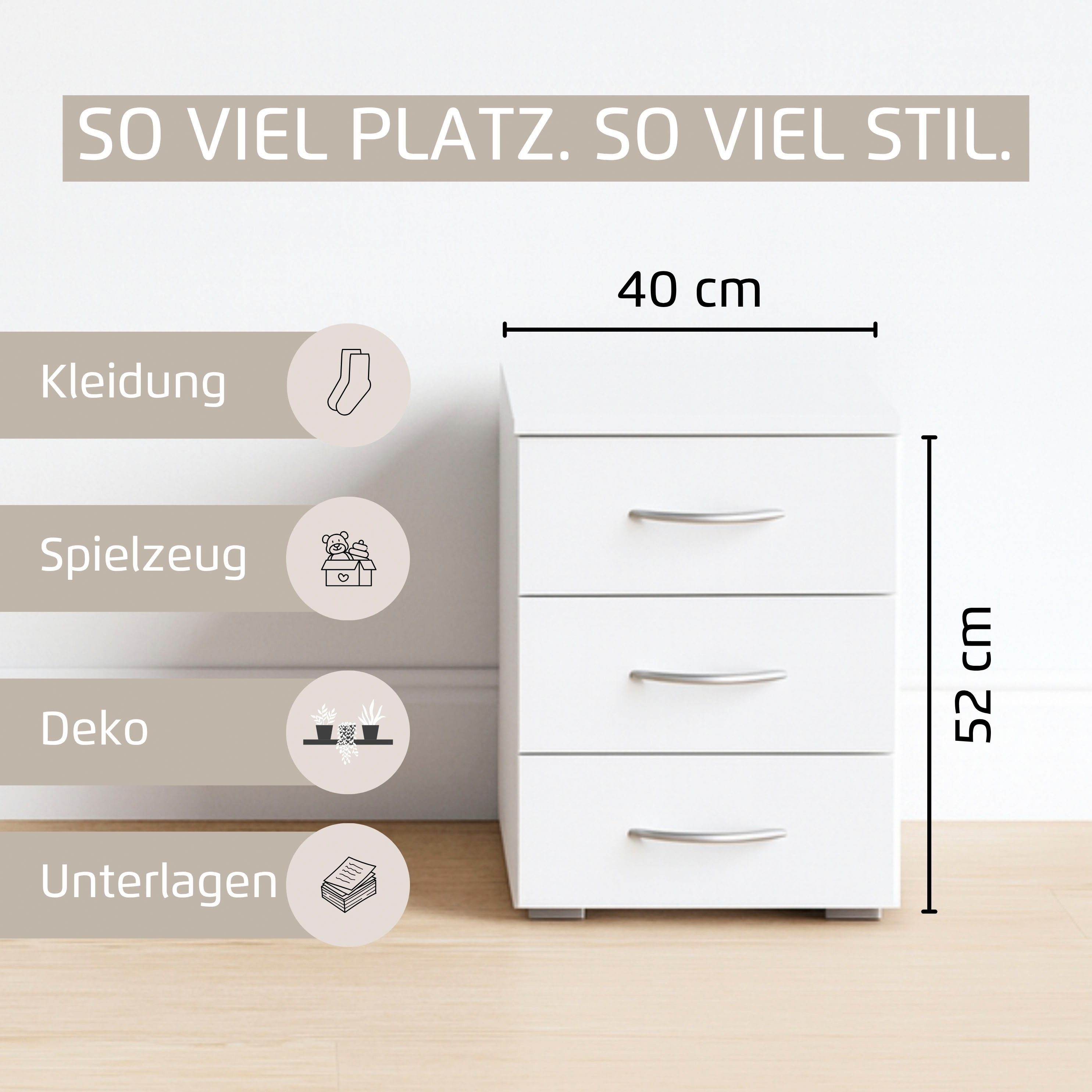 rauch Nachtkommode Nachttisch Nachtkonsole Beistelltisch Kommode Sideboard TORRENT, mit 2 geräumigen Schubkästen, Breite 40 cm MADE IN GERMANY