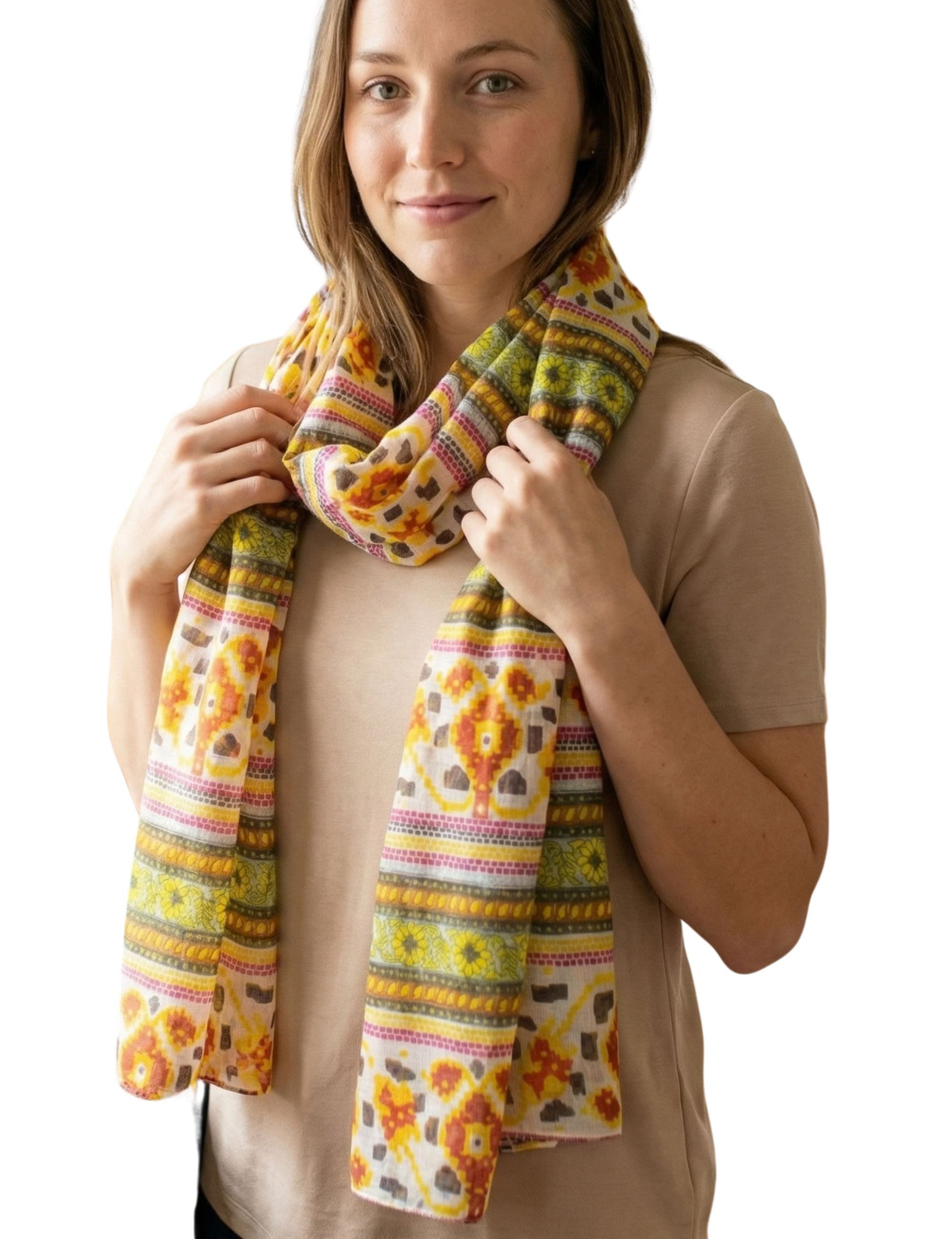 Sunsa Halstuch Damen Schal Tuch. Baumwolle Halstuch. Scarf mit Blumen Aufdruck, Blumen & Abstract Aufdruck