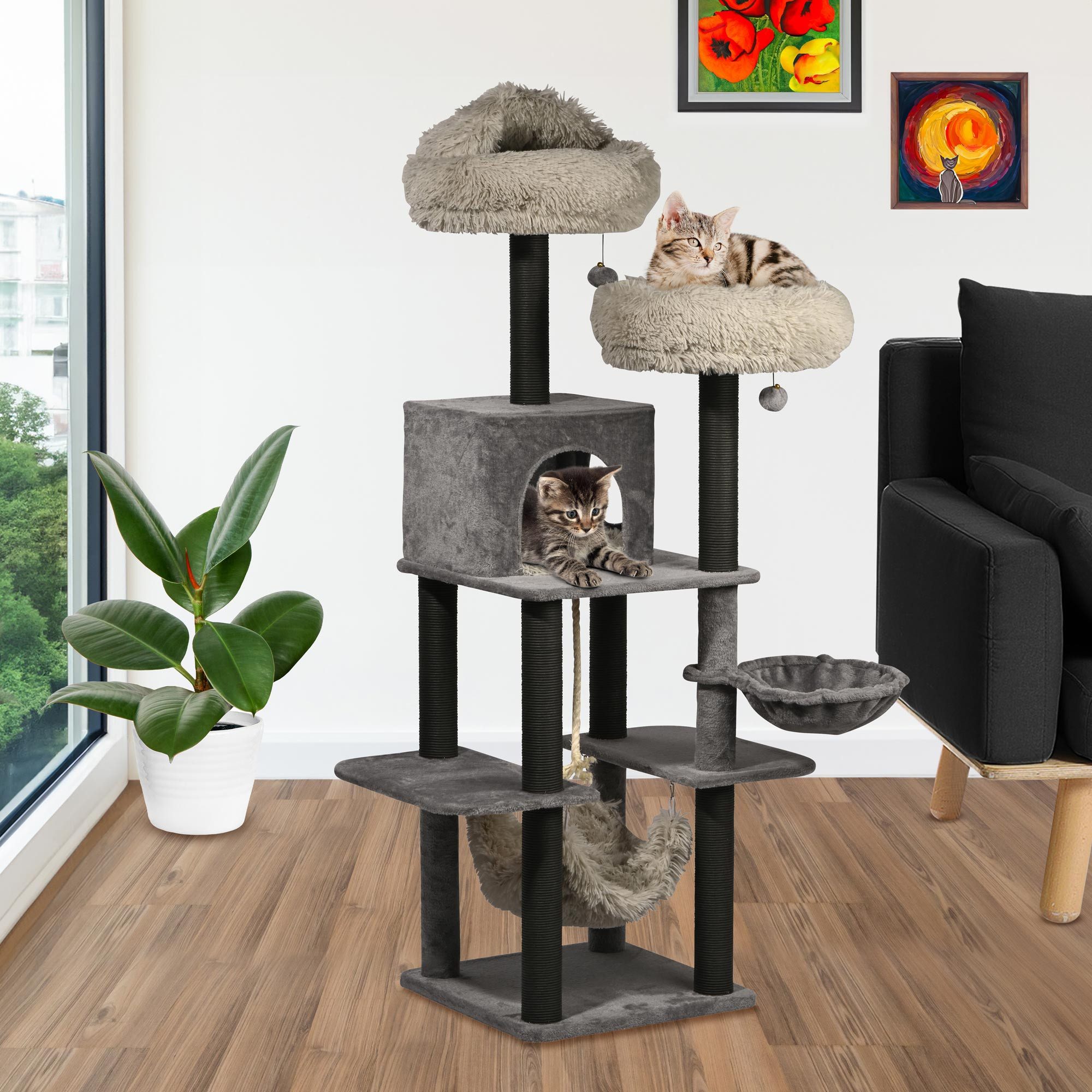 dobar Tierhaus dobar Kratzbaum "Sophie" XL aus Holz mit abnehmbaren Bezügen