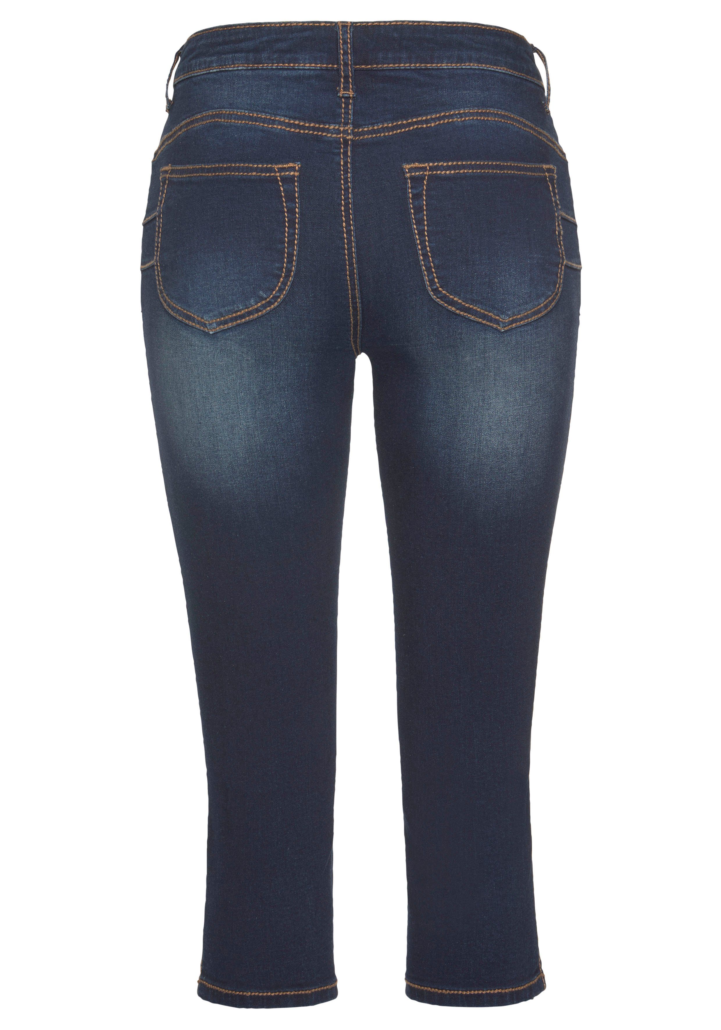 Damen Jeans Arizona Caprijeans mit sichtbarer, schräger Knopfleiste Mid Waist