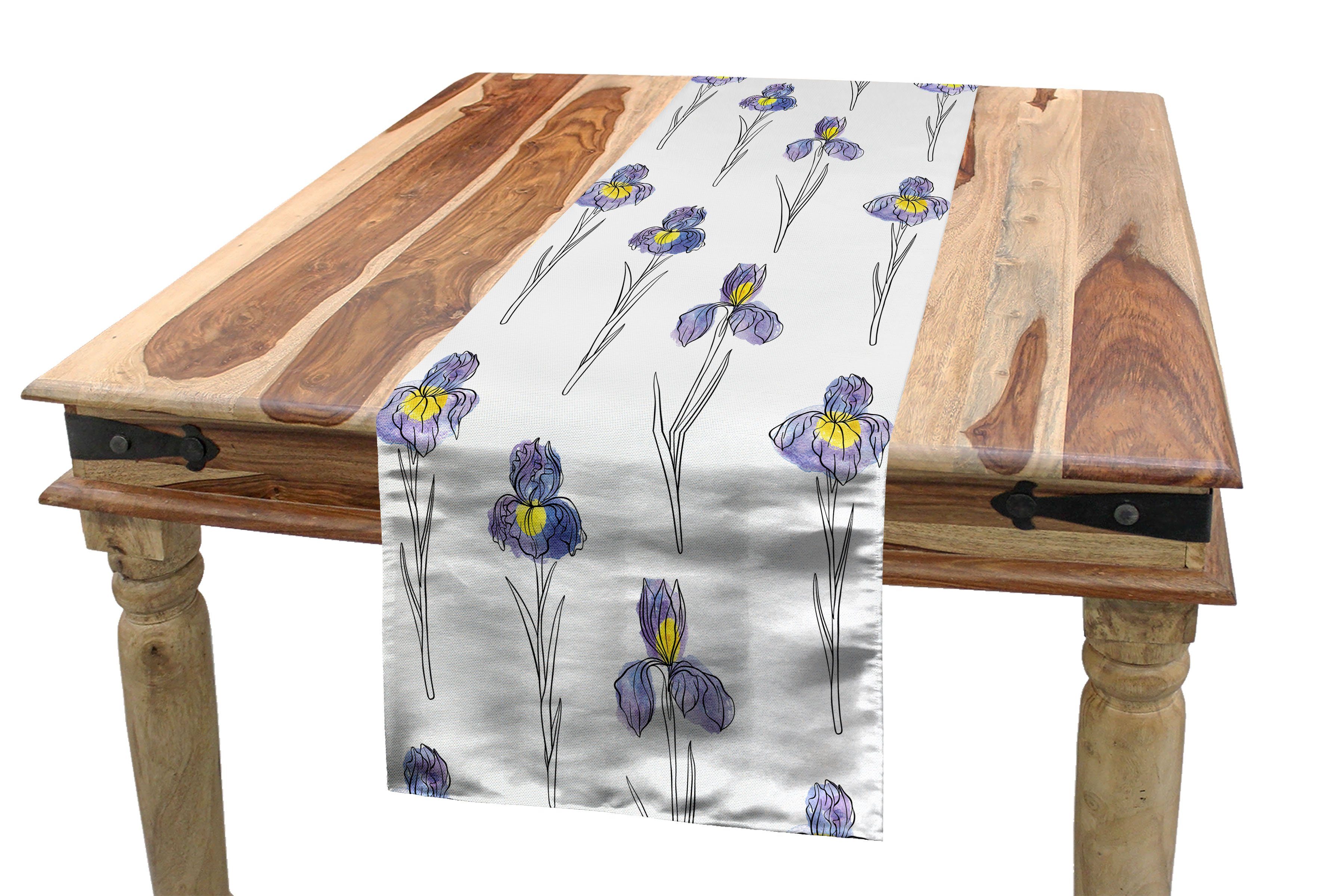 Abakuhaus Tischläufer Esszimmer Küche Rechteckiger Dekorativer Tischläufer, Botanisch Aquarell Iris-Blumen