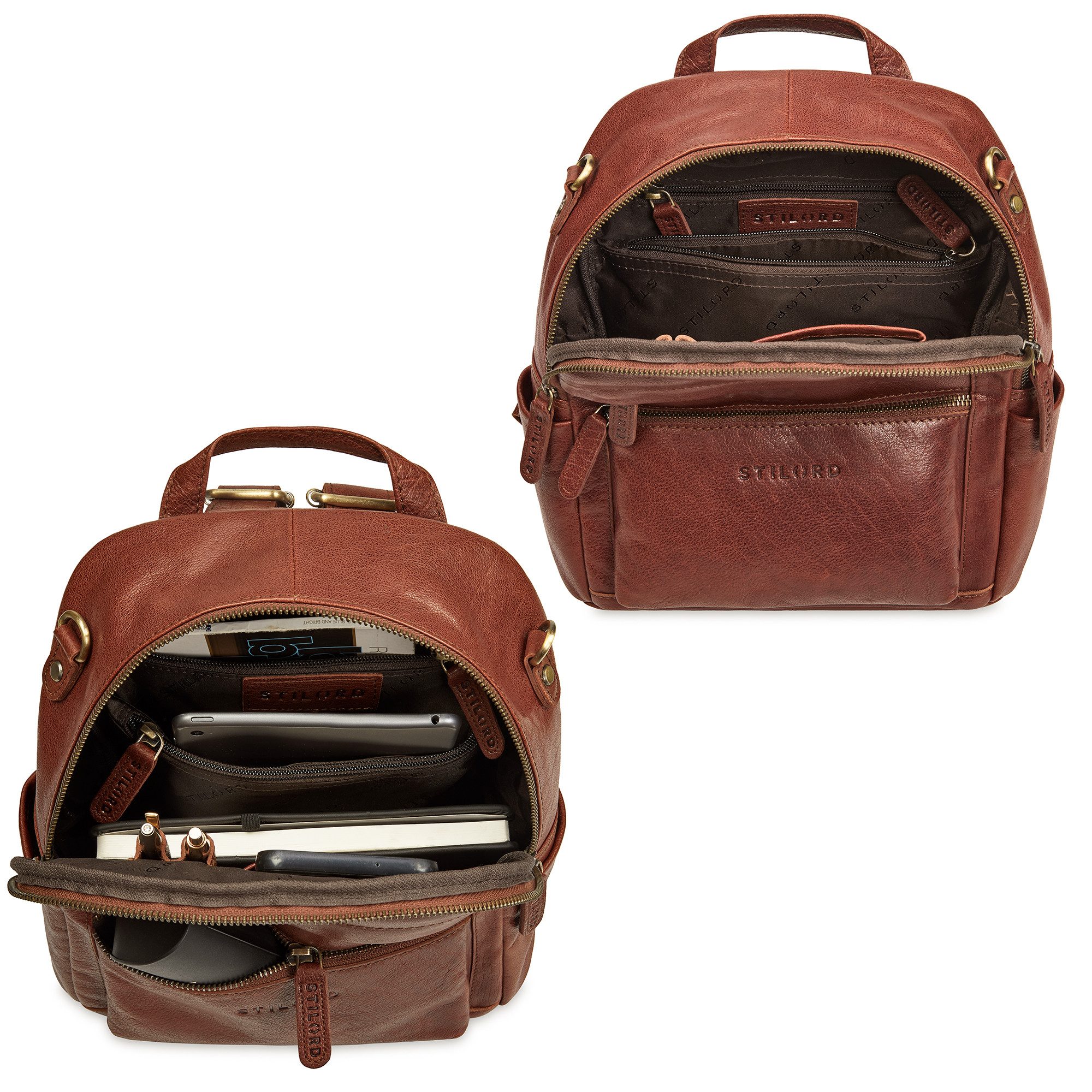 STILORD Cityrucksack "Regina" 2-in-1 Rucksack-Tasche 2 in 1 Damen Echt Leder Klein