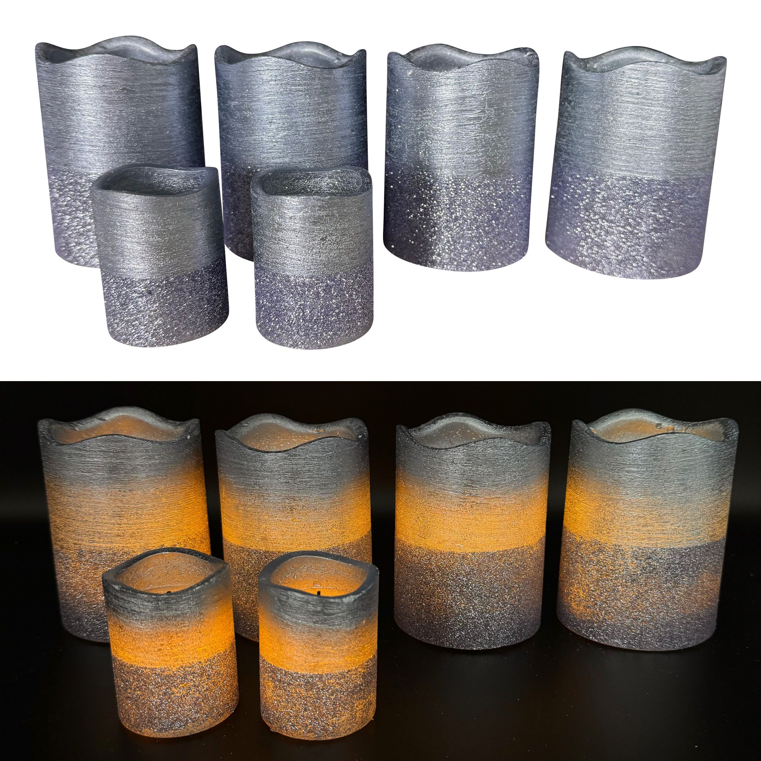 Online-Fuchs LED-Kerze 4 + 2 Kerzen mit abgesetzten GLITZERÜBERZUG (Weihnachten, Adventskranz -, Rot, Champagner, Blau, Silber, Rosé - 205), inkl. 6-Stunden Timerfunktion