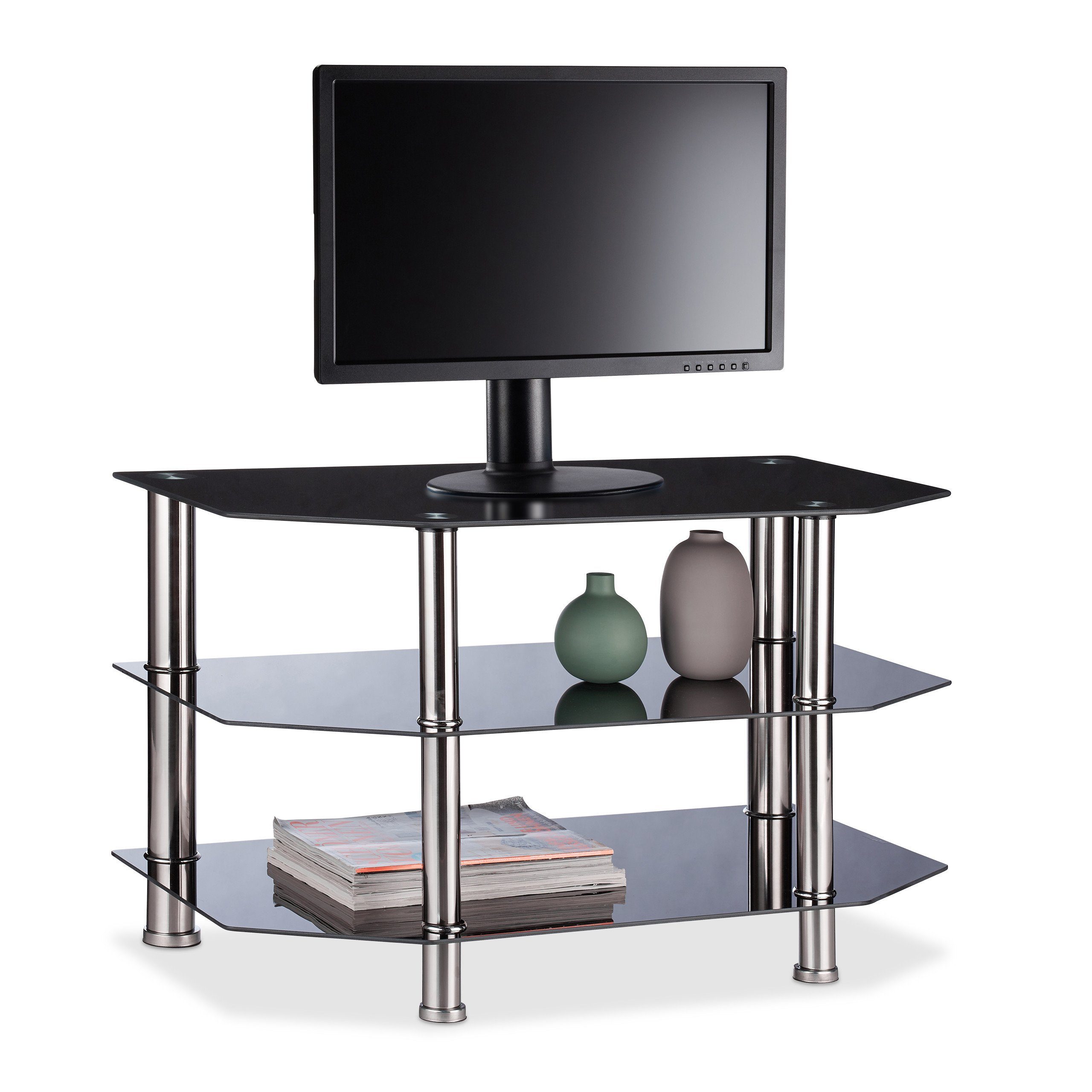 relaxdays TV-Regal Fernsehtisch Schwarzglas günstig online kaufen