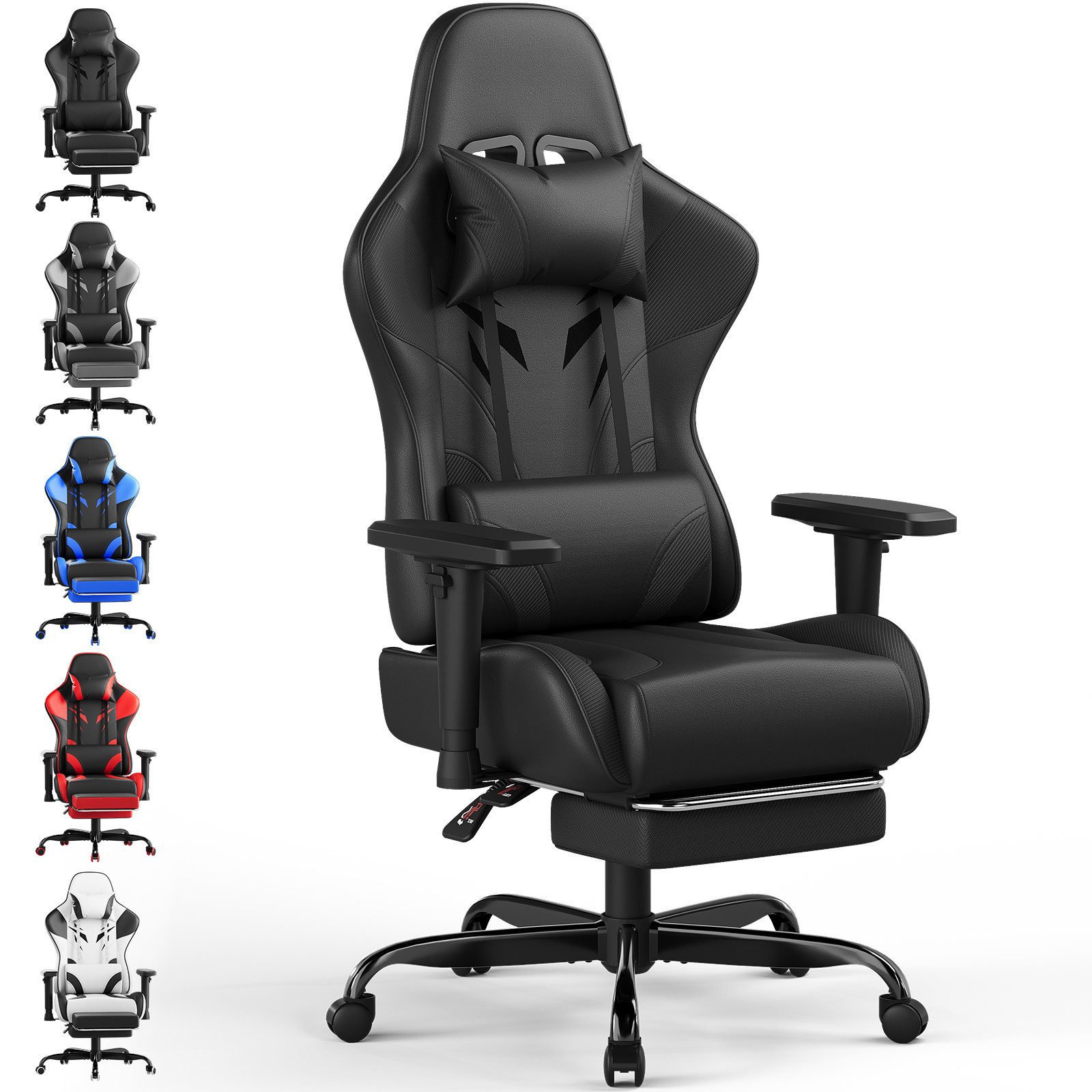 HOMALL Gaming-Stuhl Verstellbare Armlehnen,Kopfstütze,Lendenkissen,Fußstütze,Gaming Stuhl (Verstellbare Armlehnen, großzügig dimensioniertes Sitzkissen, ergonomisch geformte, bequeme Rückenlehne), Ergonomischer Bürostuhl,Kopfstütze und Lendenstütze