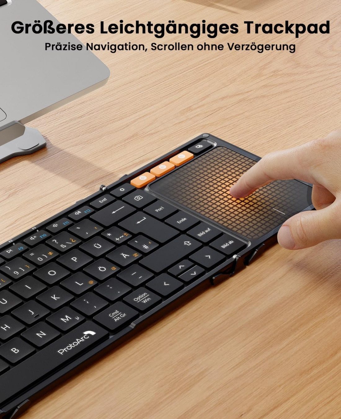 ProtoArc XK01 TP Bluetooth Tastatur Faltbare mit Touchpad Tastatur mit Touchpad (Tastatur Kabellos Klappbare QWERTZ Deutsch)
