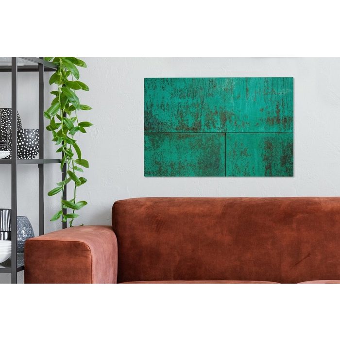 OneMillionCanvasses® Leinwandbild Grüne Patina auf kupferfarbenem Hintergrund (1 St) Wandbild Leinwandbilder Aufhängefertig Wanddeko AV10514