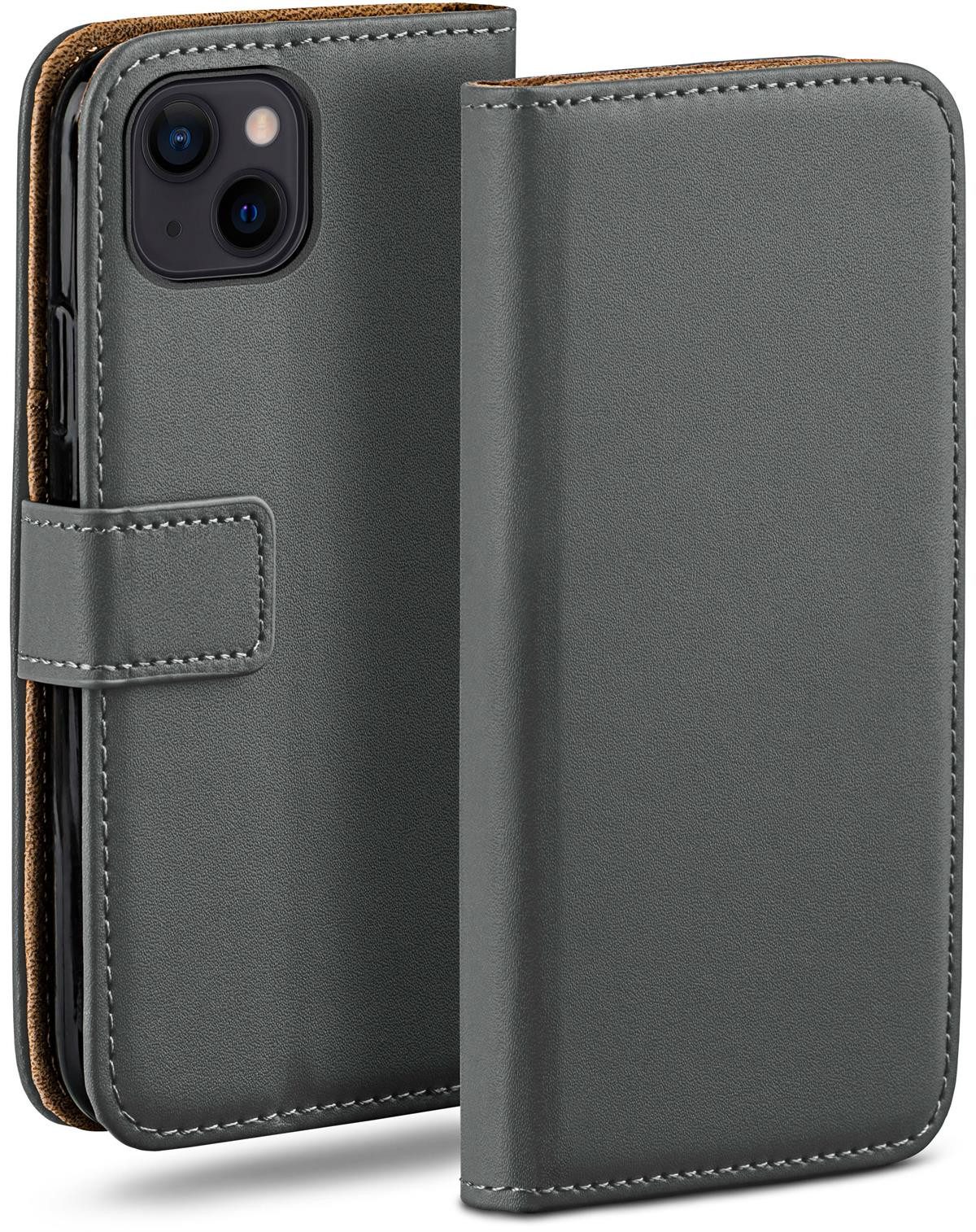 moex Handyhülle für iPhone 13 Hülle Klappbar Book Case Dunkelgrau 6,1 Zoll, Klapphülle Kartenfach Flip Cover Handytasche Leder Optik Schutzhülle