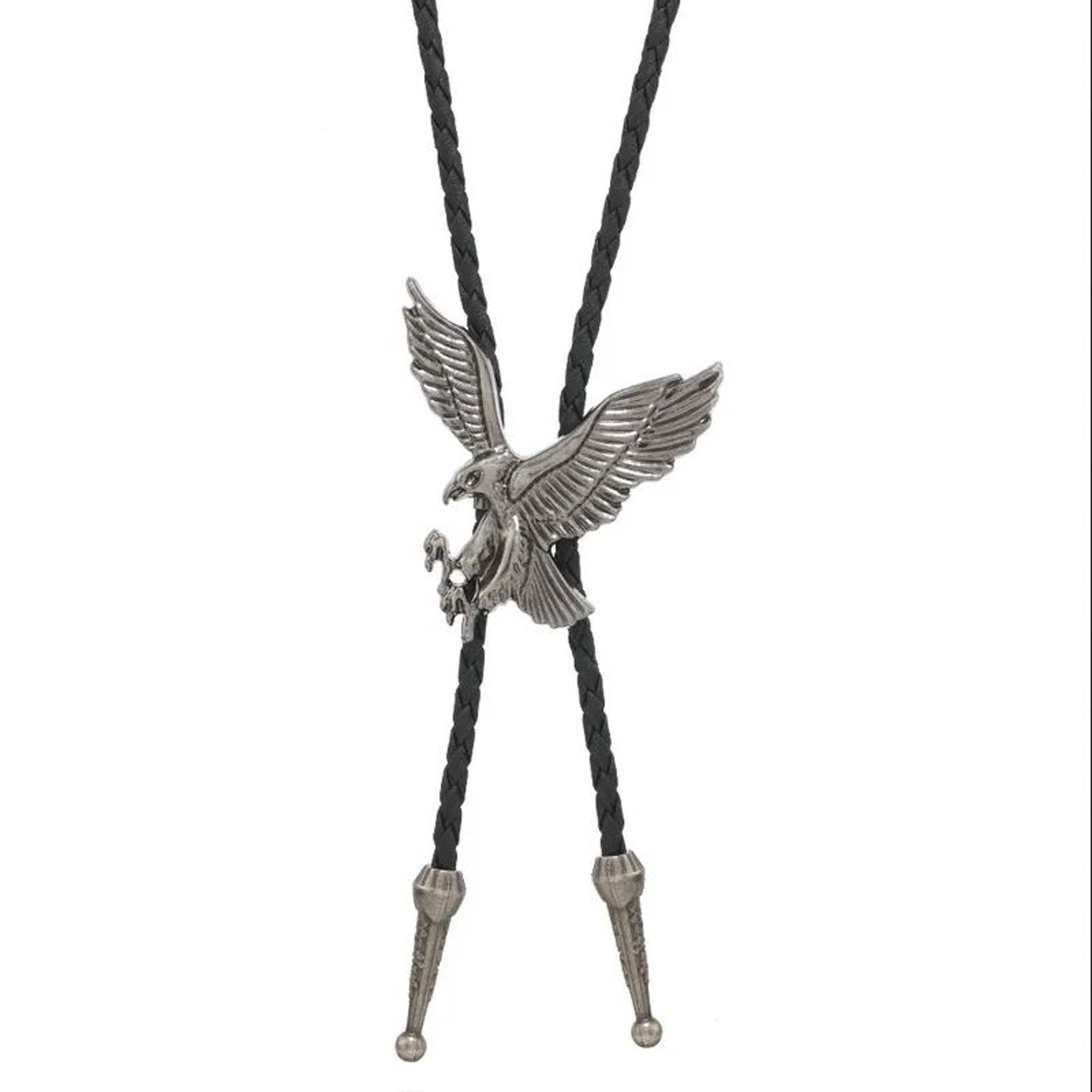 KARMA Krawatte Bolo Krawatte Herren Western Stil Sier oder Adler (Metallanhänger für Festival, Party, Country-Outfits und Trachtenmode, Textilband, westernstil) 40-70 cm verstellbar Cowboy Kette Bolotie