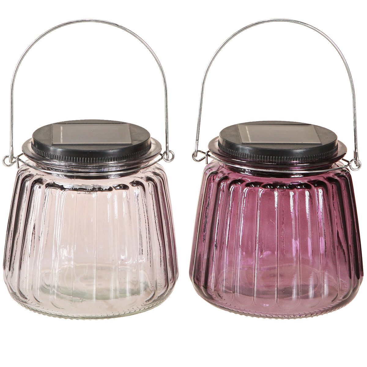 Posiwio Windlicht LED Solar Gartenleuchte Glas Hängend Lila Ø10,5cm 2St