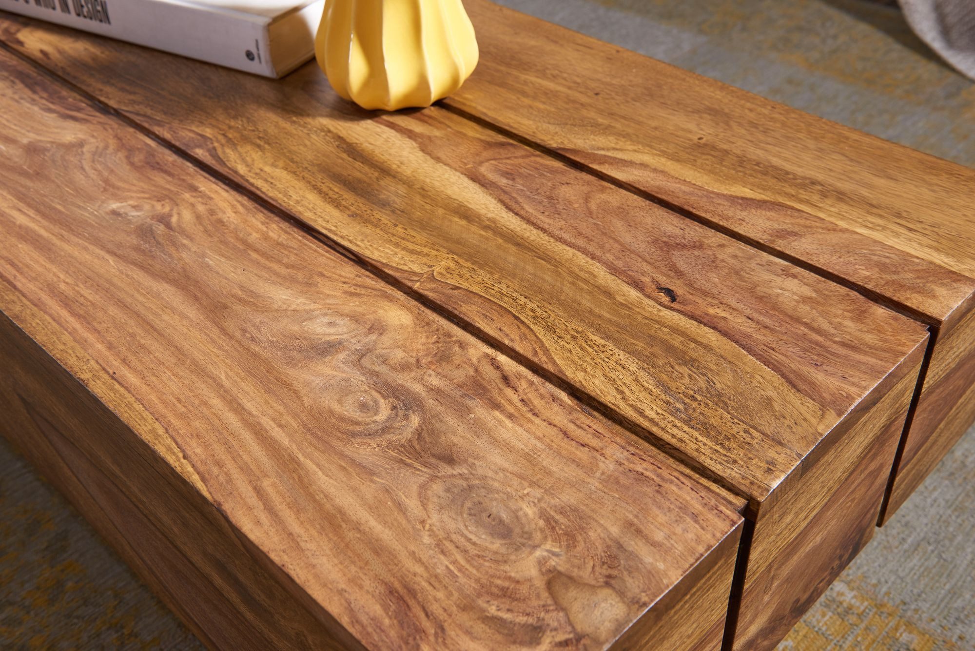 KADIMA DESIGN Couchtisch Couchtisch Massiv-Holz 120cm breit Design Wohnzimmer-Tisch, dunkel-braun Landhaus-Stil Beistelltisch – Bild 5 von 5