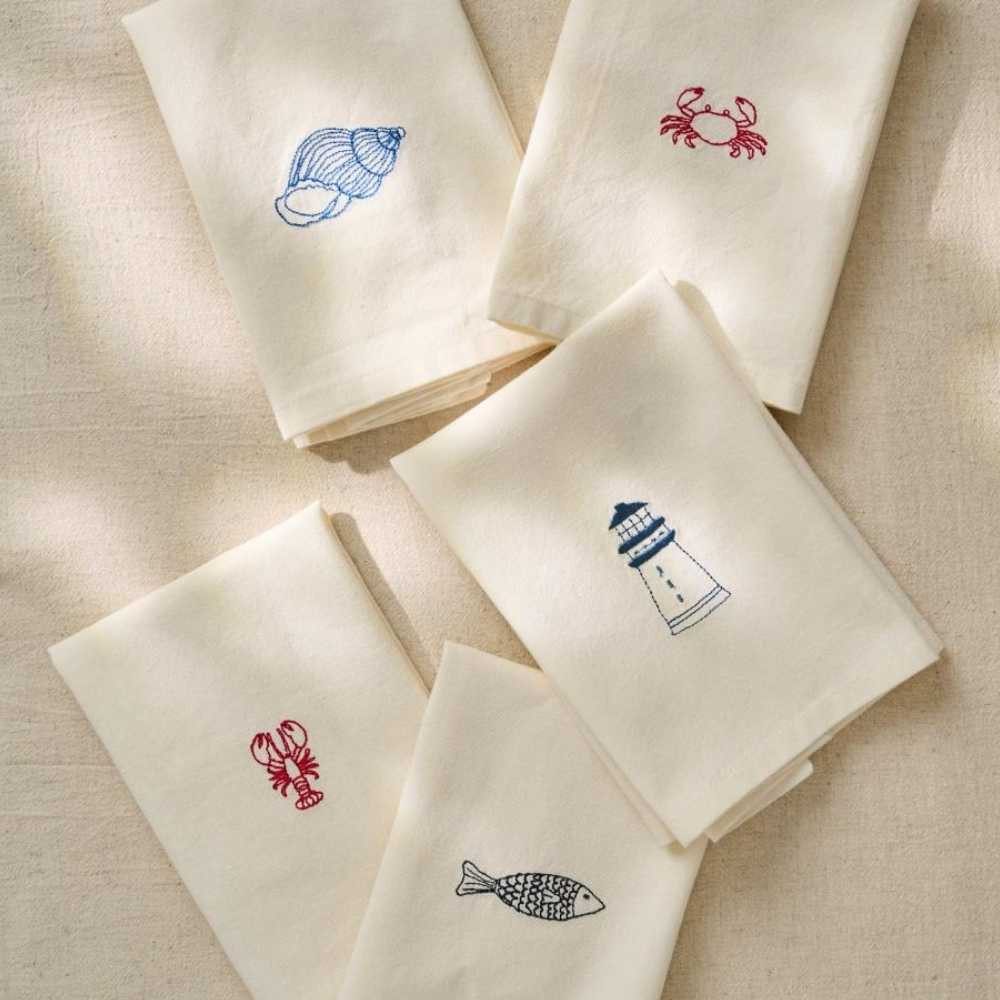 Ib Laursen Stoffserviette IB Laursen Stoffserviette ATLANTIS Creme Weiß mit LEUCHTTURM