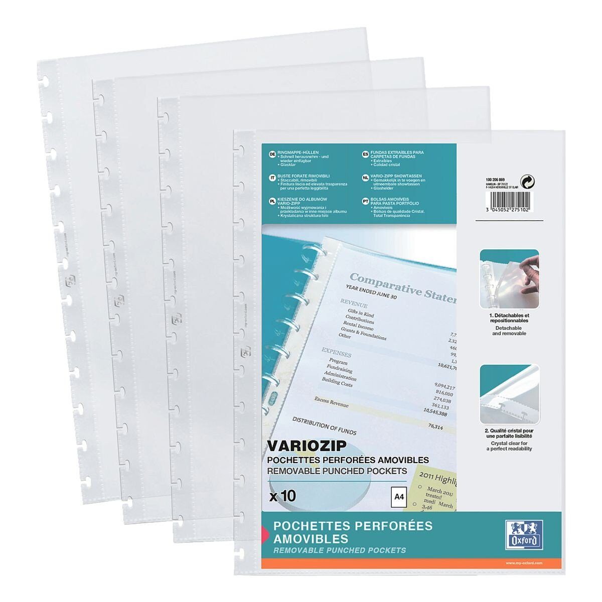 OXFORD Prospekthülle manageMe!, 10 Stück, Format A4, glasklar, oben offen, abheftbar