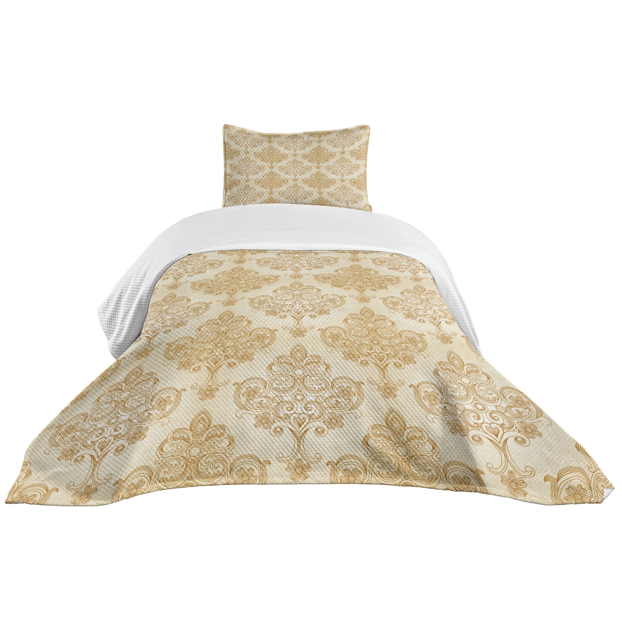 Abakuhaus Tagesdecke Set mit Подушкиbezügen Waschbar, Jahrgang Barock Curved Blumen