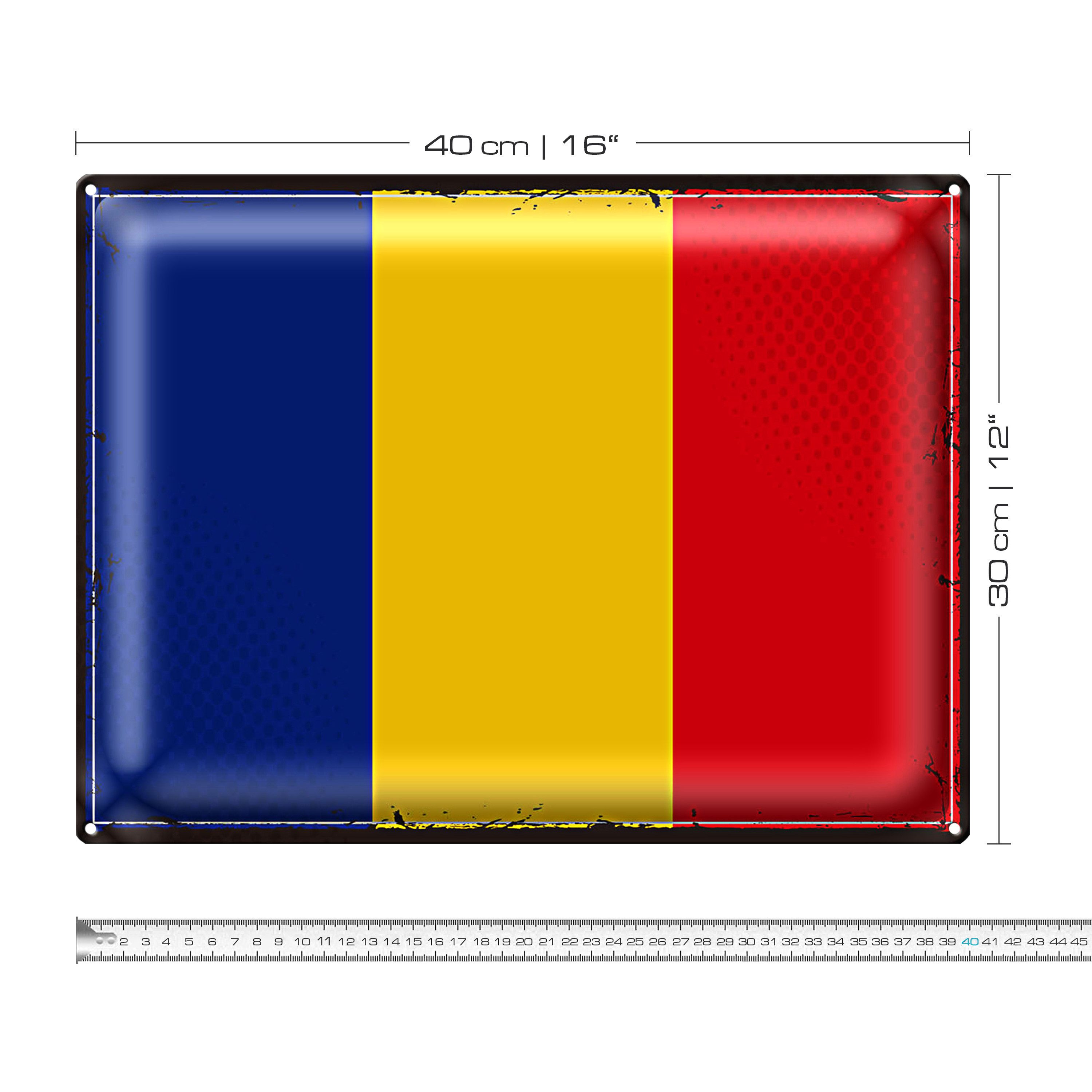 Roomando Metallschild Flagge Rumänien 40x30cm Retro Flag of Romania