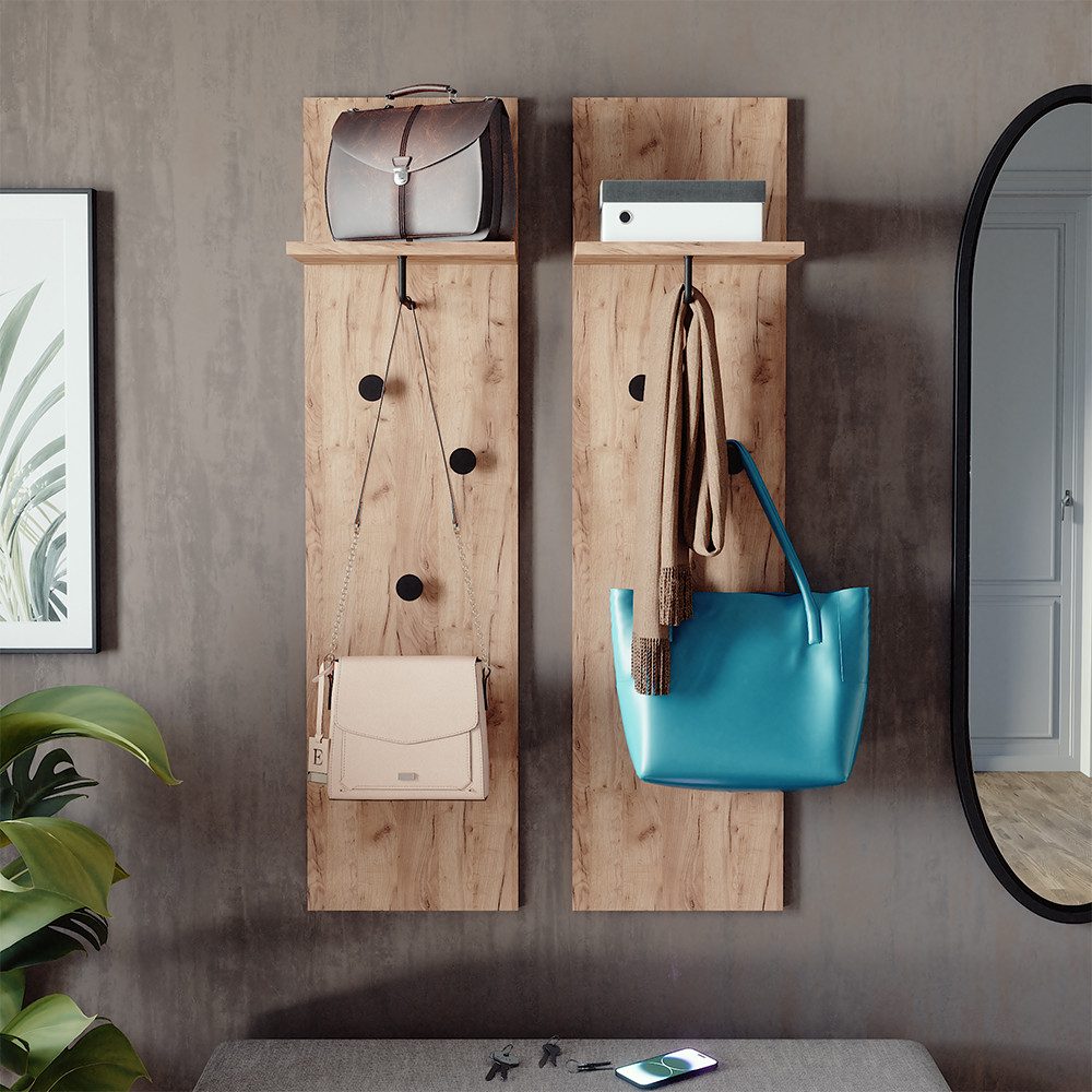 Vicco Garderoben-Set Siri, Goldkraft Eiche, Set mit 2 Wandgarderoben, (2-St)