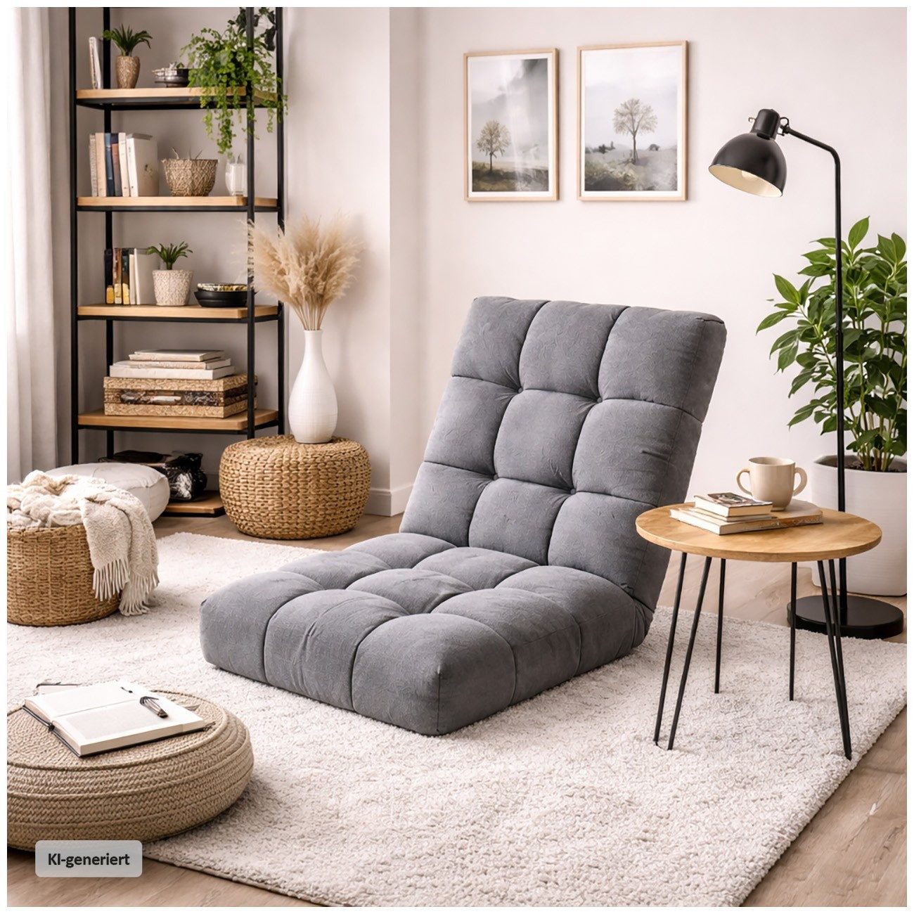 HTI-Living Relaxsessel Bodensessel Grau klappbar mit Rückenlehne verstellbar (1 Stück), Loungesessel