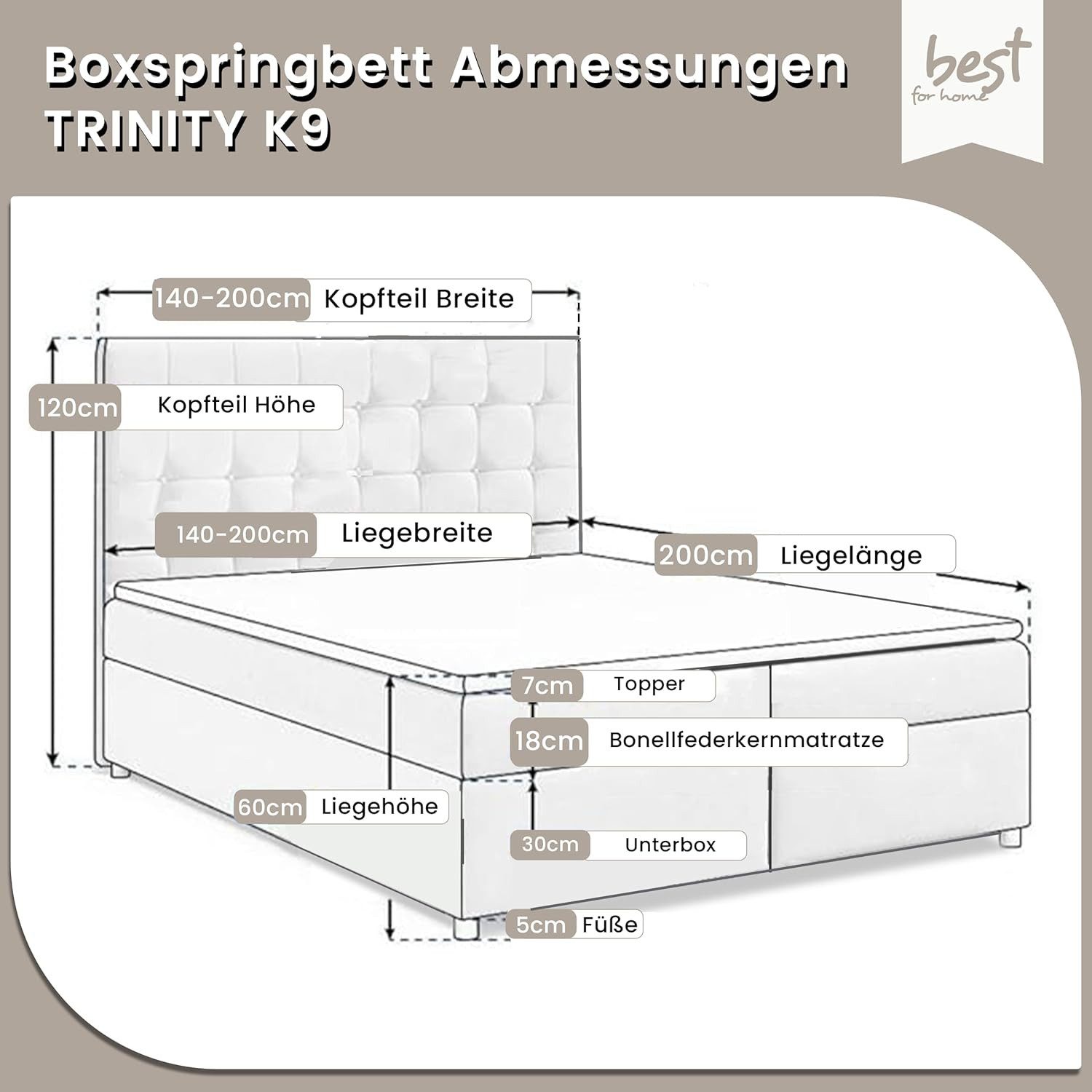 Best for Home Boxspringbett mit Bettkasten Trinity K-9 Bonellfederkern inkl günstig online kaufen