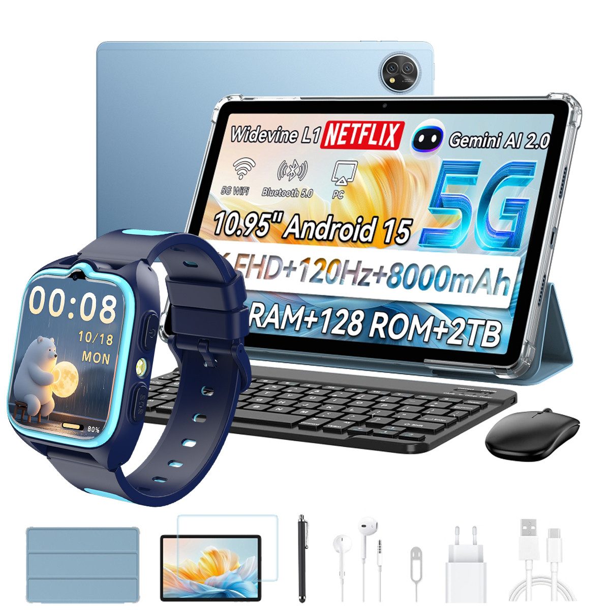 blackview 2026 10,95" 5G Android 15 5G WiFi 128/256GB KI Tablet (128 GB, 4G LTE, 5G, 4G LTE/5G, 10,95 zoll, Android 15, 13MP+16MP, 8800mAh, Tiger T8200)