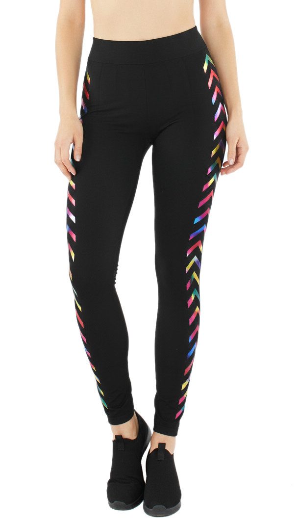 dy_mode Highwaist Leggings Damen Leggings mit Glanz Druck Pfeile Muster Glitzer Leggins Schwarz mit elastischem Bund