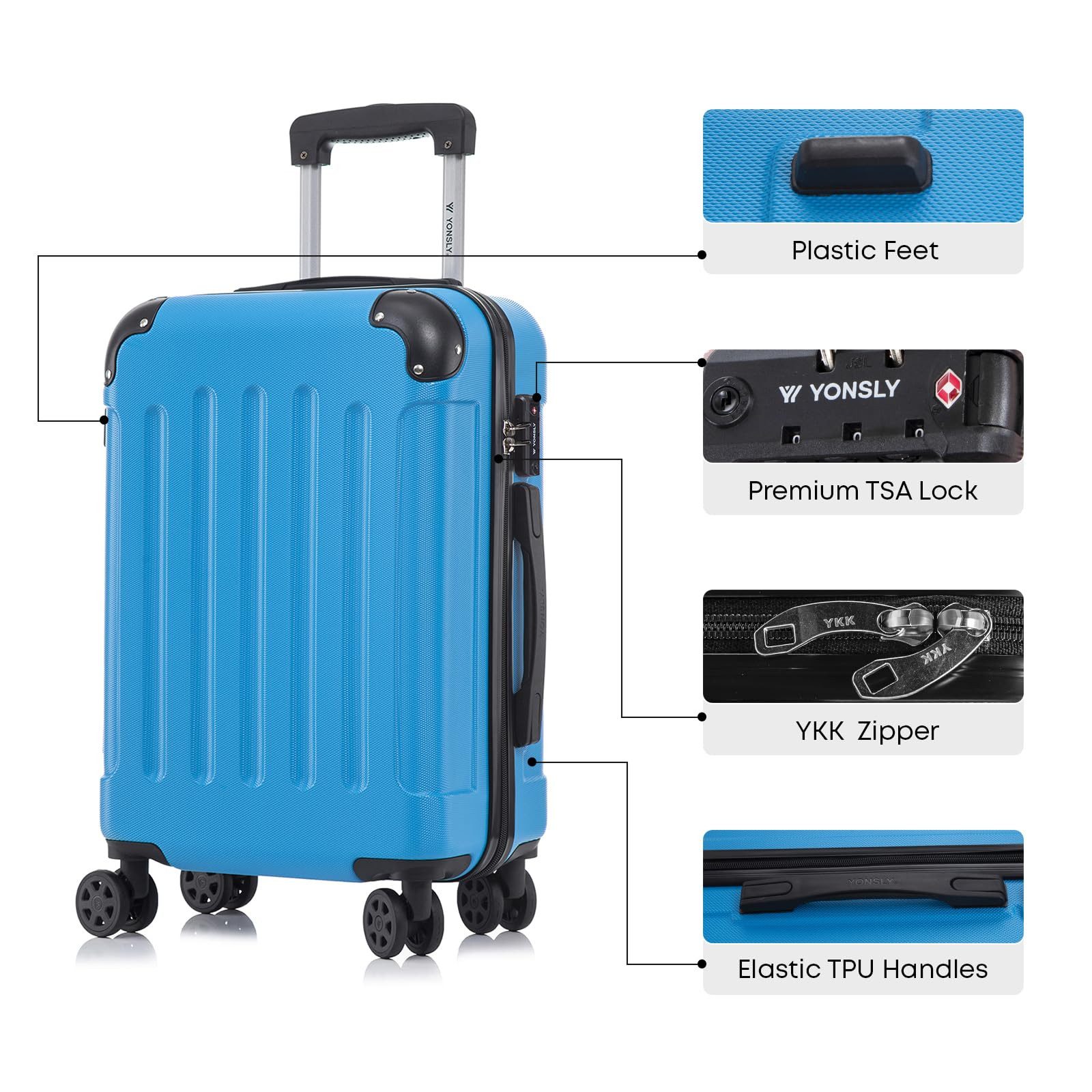 YONSLY Hartschalen-Trolley Premium Hartschalen-Reisekoffer Trolley Kabinenkoffer, 4 Rollen, TSA-Schloss, YKK-Reißverschluss, austauschbare Rollen & Griffe – Bild 5 von 5