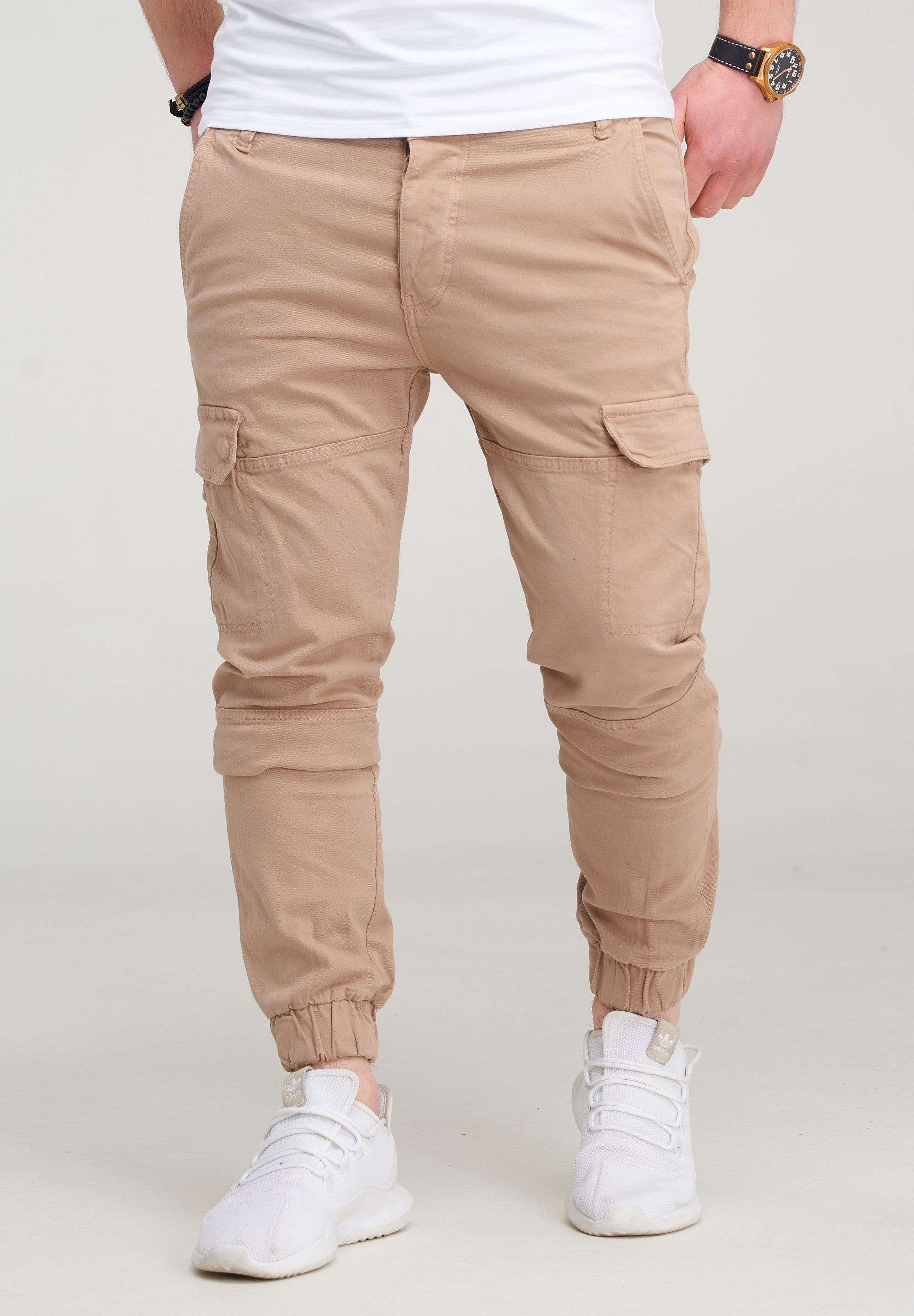 behype Cargohose BHMattheo2 im Jogging-Design beige