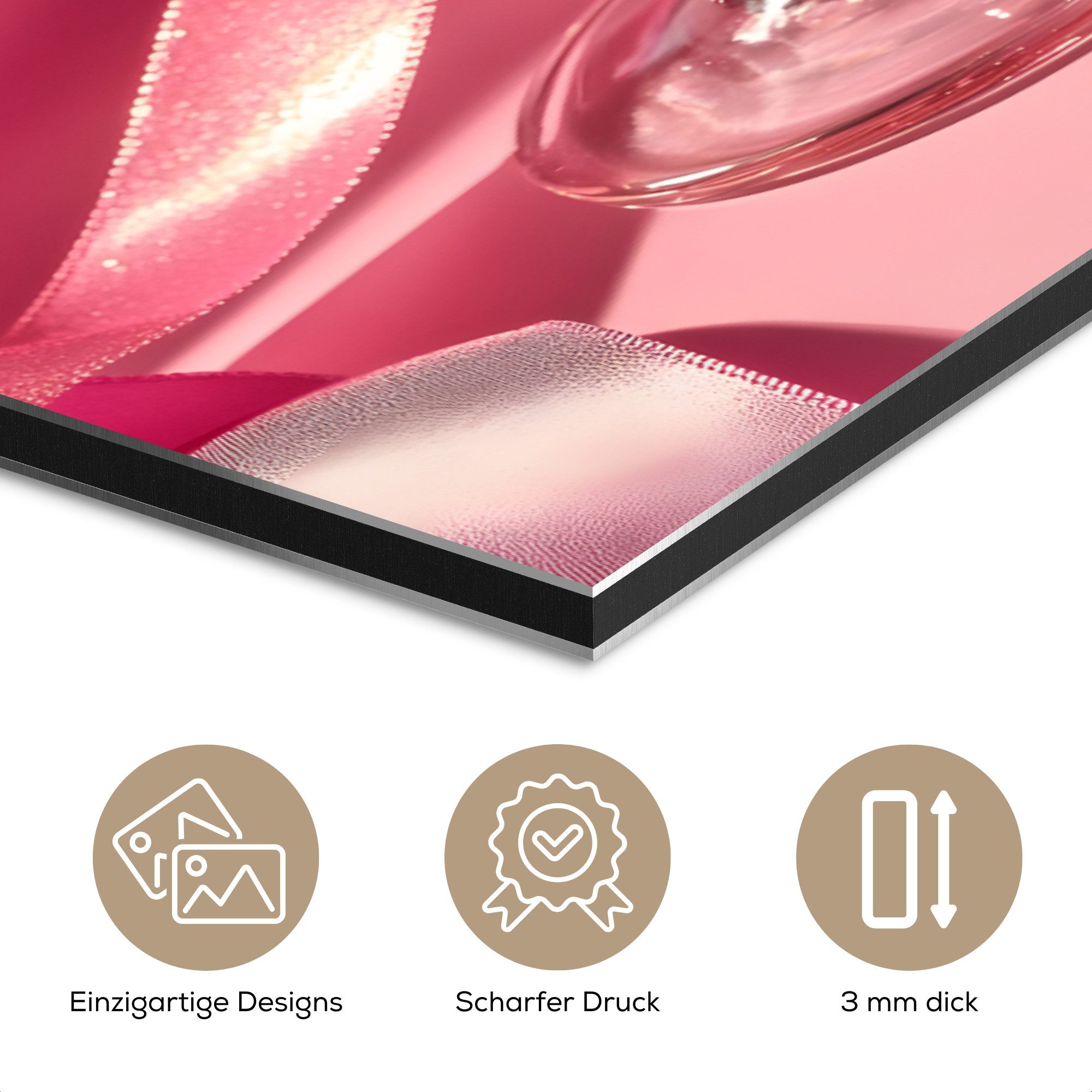 MuchoWow Metallbild Cocktail - Rosa - Luxe, Inkl. Aufhängung, Alu-Dibond-Druck, Dekoration aus Metall, Aluminium deko, 80x120 cm