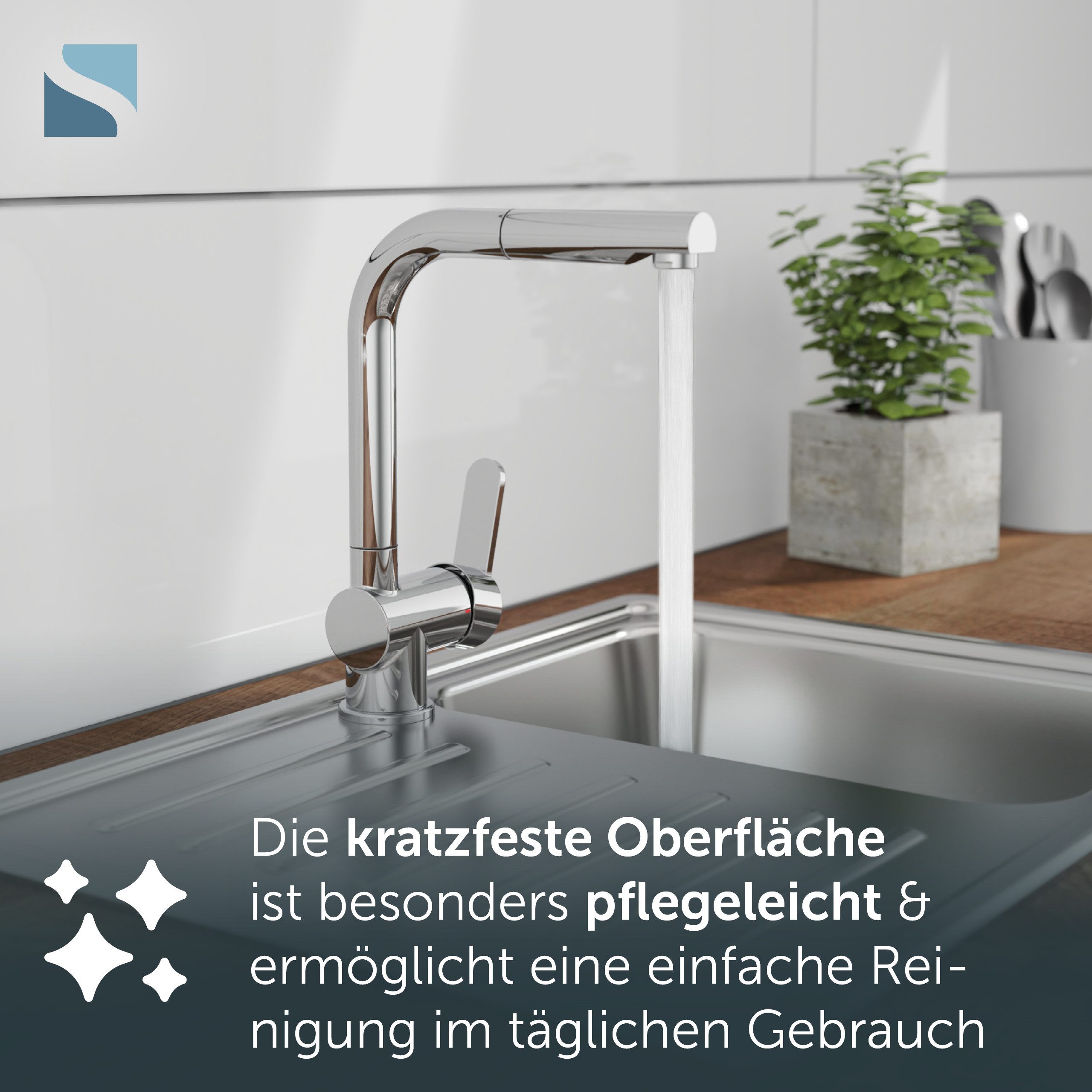 Schütte Spültischarmatur LONDON Hochdruckarmatur mit Cold-Start-Funkt., 360° schwenkbar, herausziehbar