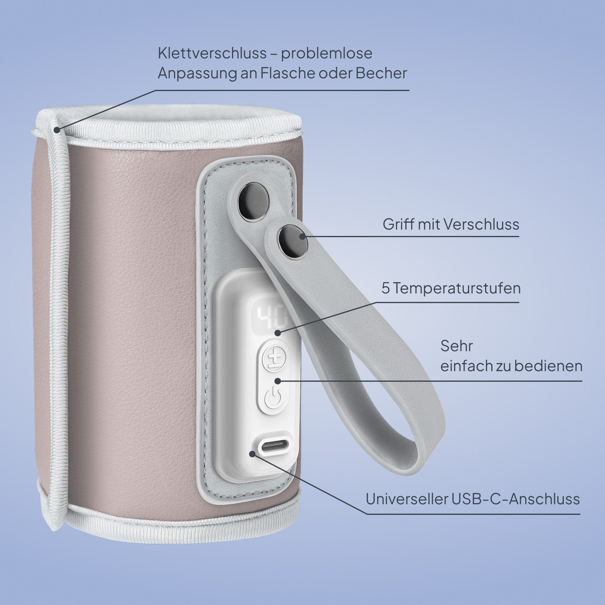 lionelo Babyflaschenwärmer THERMUP GO PINK BABY, USB-C/5 Temperaturen/bis 70 mm/Thermostat/100 g