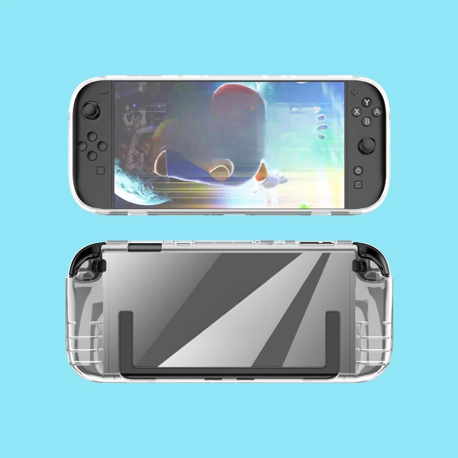 Wigento Handyhülle Für Nintendo Switch 2 Full Body TPU Anti Rutsch Hülle Transparent, TPU-Schutzhülle mit Anti-Rutsch-Griff