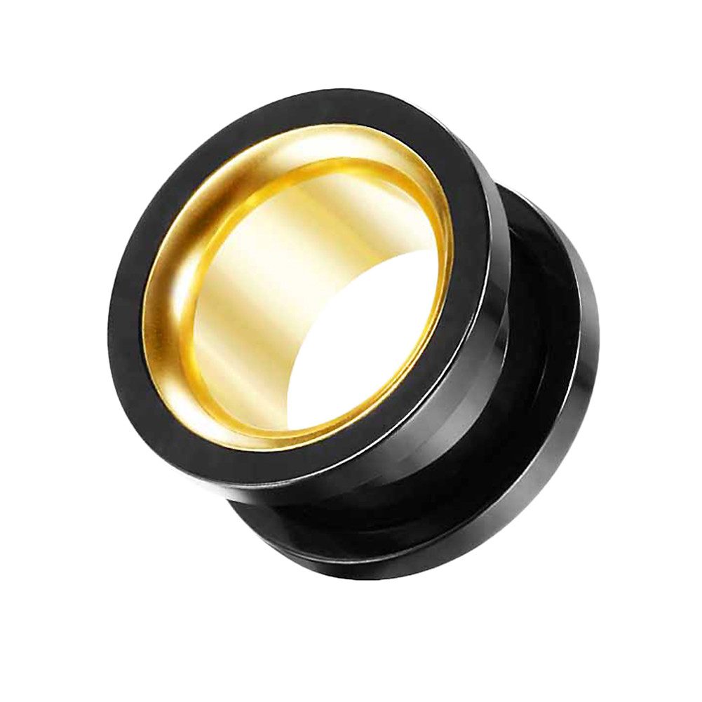 Taffstyle Plug Flesh Ohr Tunnel zweifarbig Schwarz mit Gold Schraubverschluss 6mm, Ohrpiercing Ohr Ear Flesh Tunnel Plug Piercing