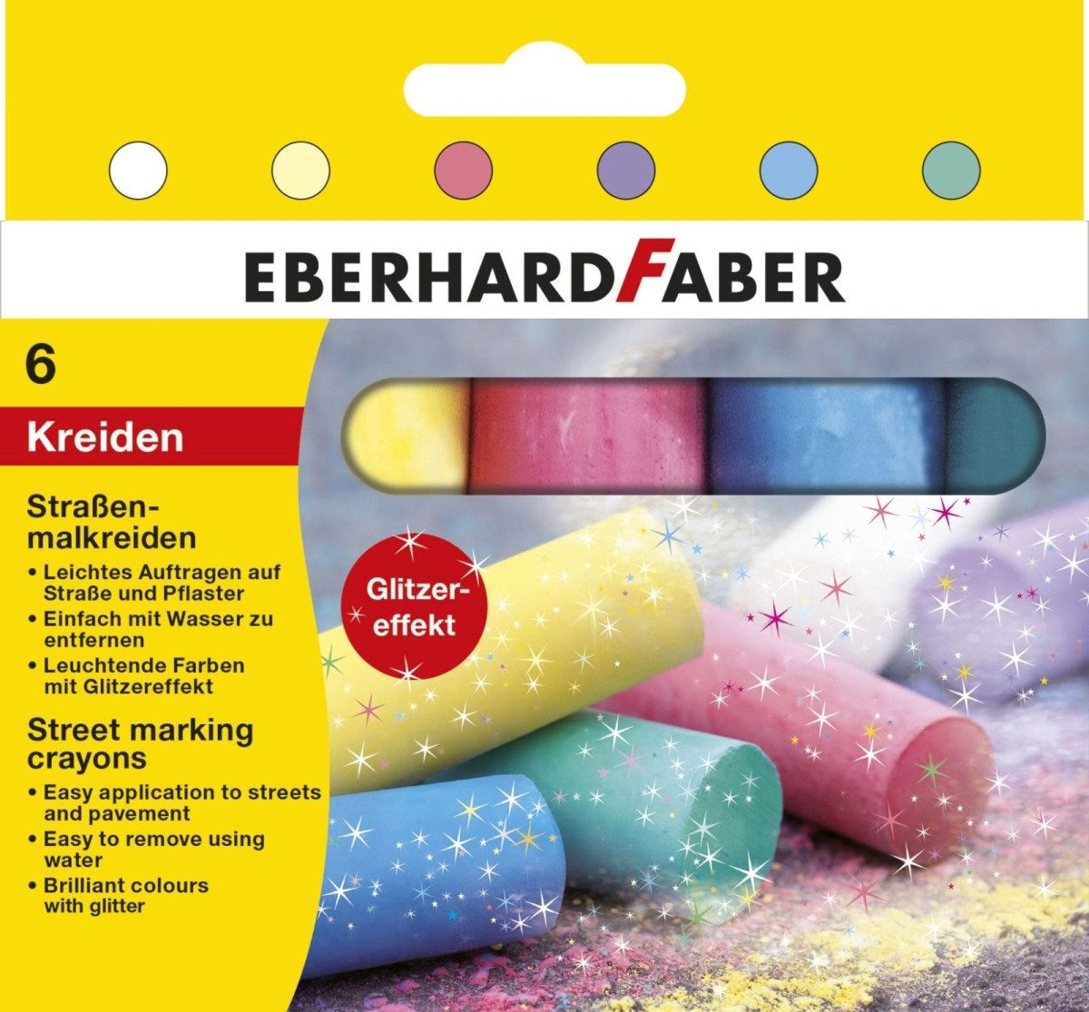 Eberhard Faber Vokabelheft Glitzer-Straßenmalkreide 10,1cm VE=6 Stück farbig sortiert