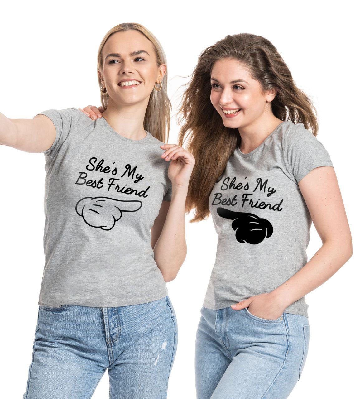 Couples Shop Print-Shirt She's My Best Friend Damen T-Shirt Set Beste Freunde mit modischem Spruch Print