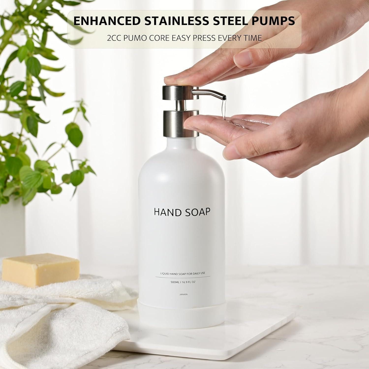 LuxusKollektion Seifenspender Glas Seifenspender mit Keramikschale Weiss 500ml – Bild 4 von 5