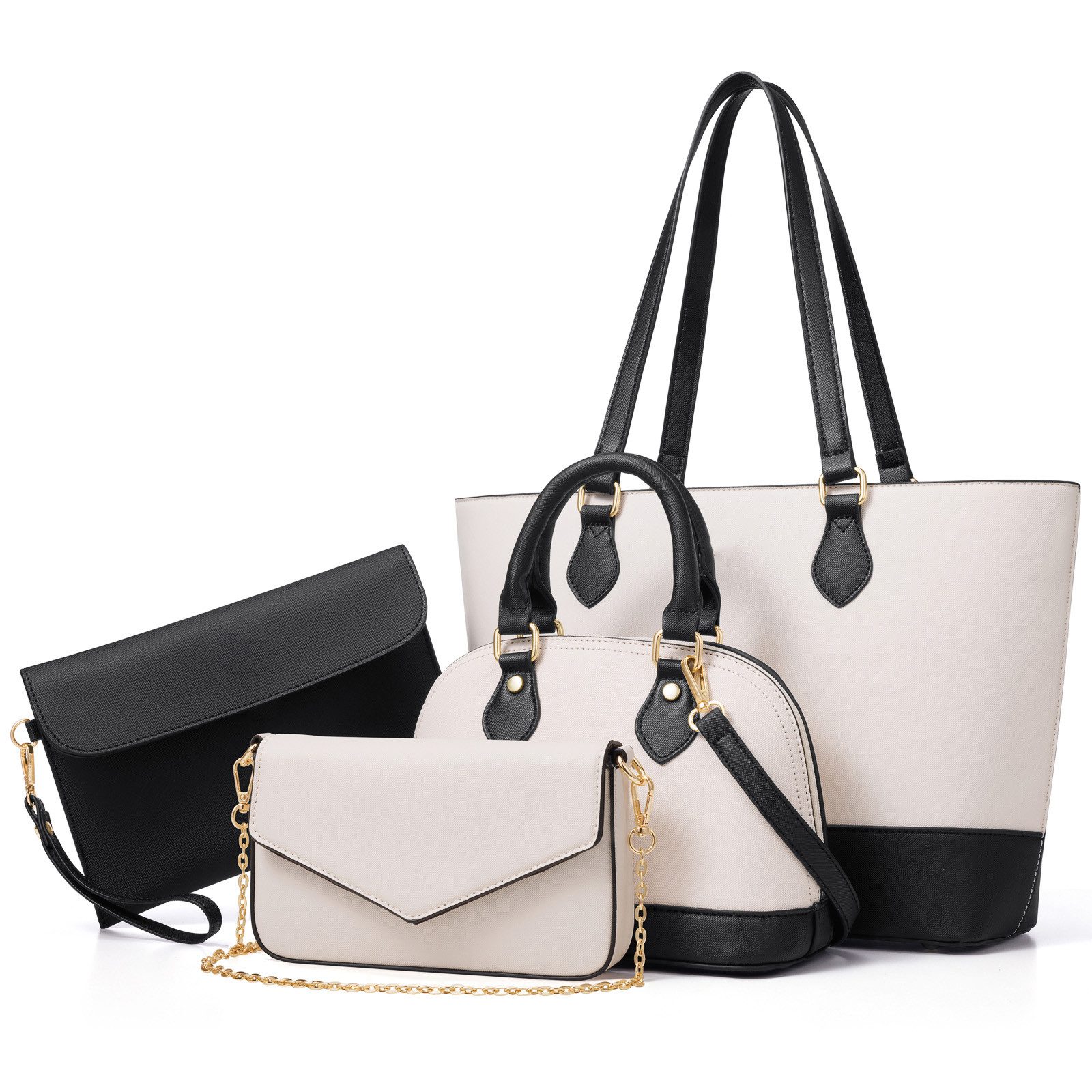 OKWISH Henkeltasche Umhängetasche Handtasche Tragetasche Aktentasche Tasche (Schultertasche Arbeitstasche Messenger-Tasche Top Griff Schultergurt, 4-tlg., Bürotasche, Ledertasche, Unitasche, Freizeittasche), für Frau Frauen Jungen Freizeit Business Schule Büro Reisen usw