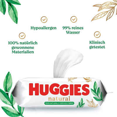 HUGGIES Windeln Baby-Feuchttücher Natural, sensitive,biologisch abbaubar, 12x48 Tücher (Vorratspack, 12 x 48 Tücher), Feuchttuch