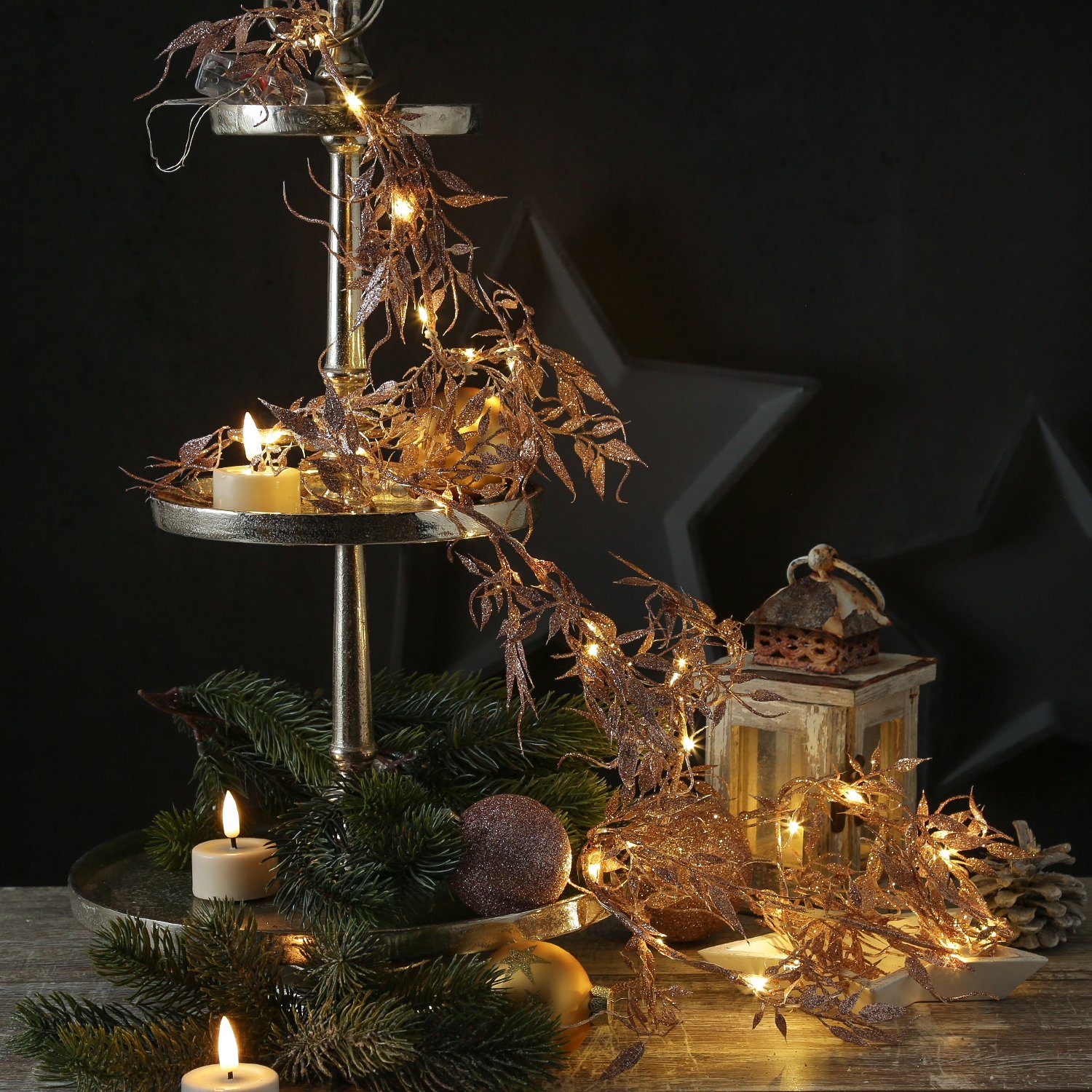 MARELIDA LED-Lichterkette Drahtlichterkette glitzernde Blätter Deko Girland günstig online kaufen