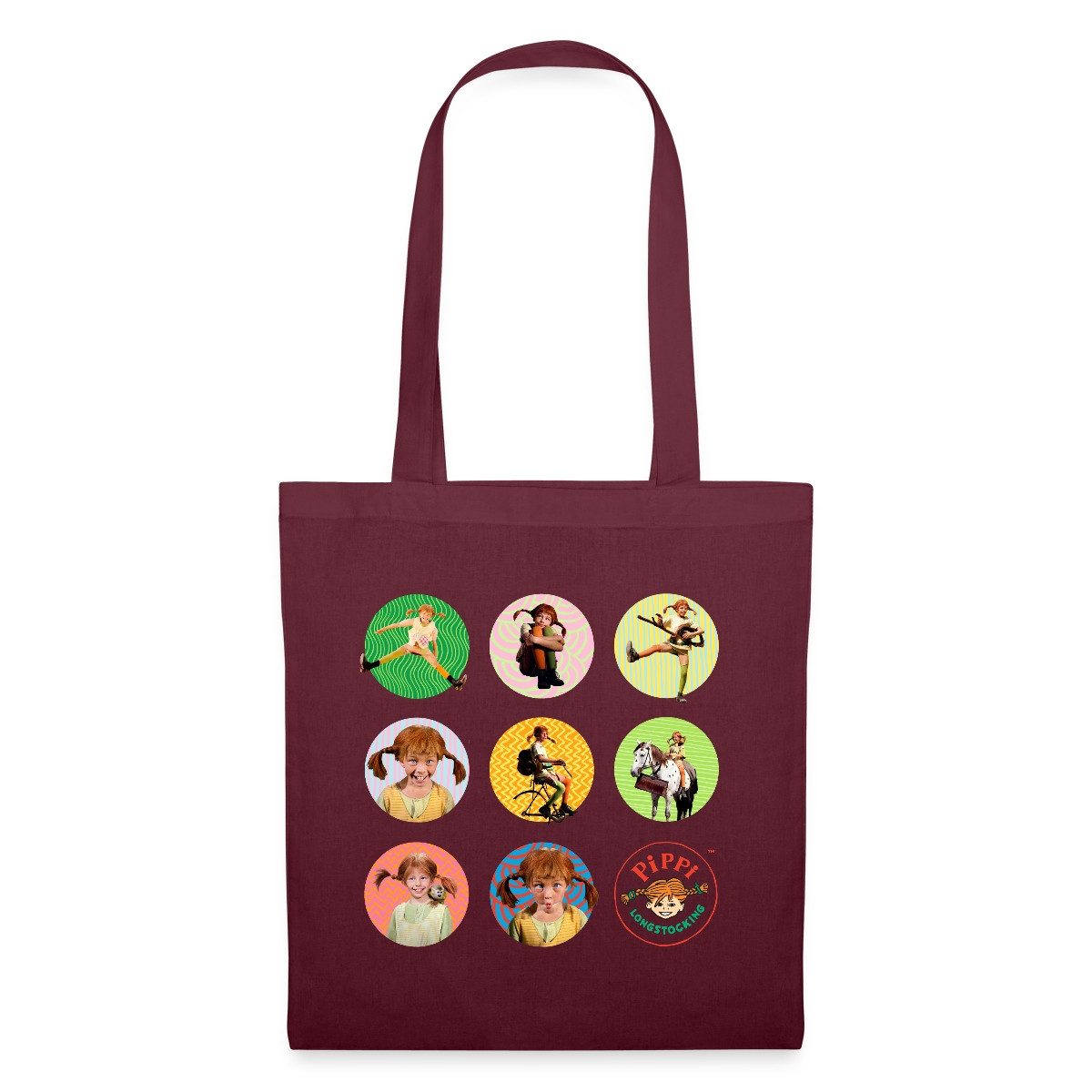 Henkeltasche Pippi Langstrumpf Bilder Von Pippi In Kreisen Stoffbeutel