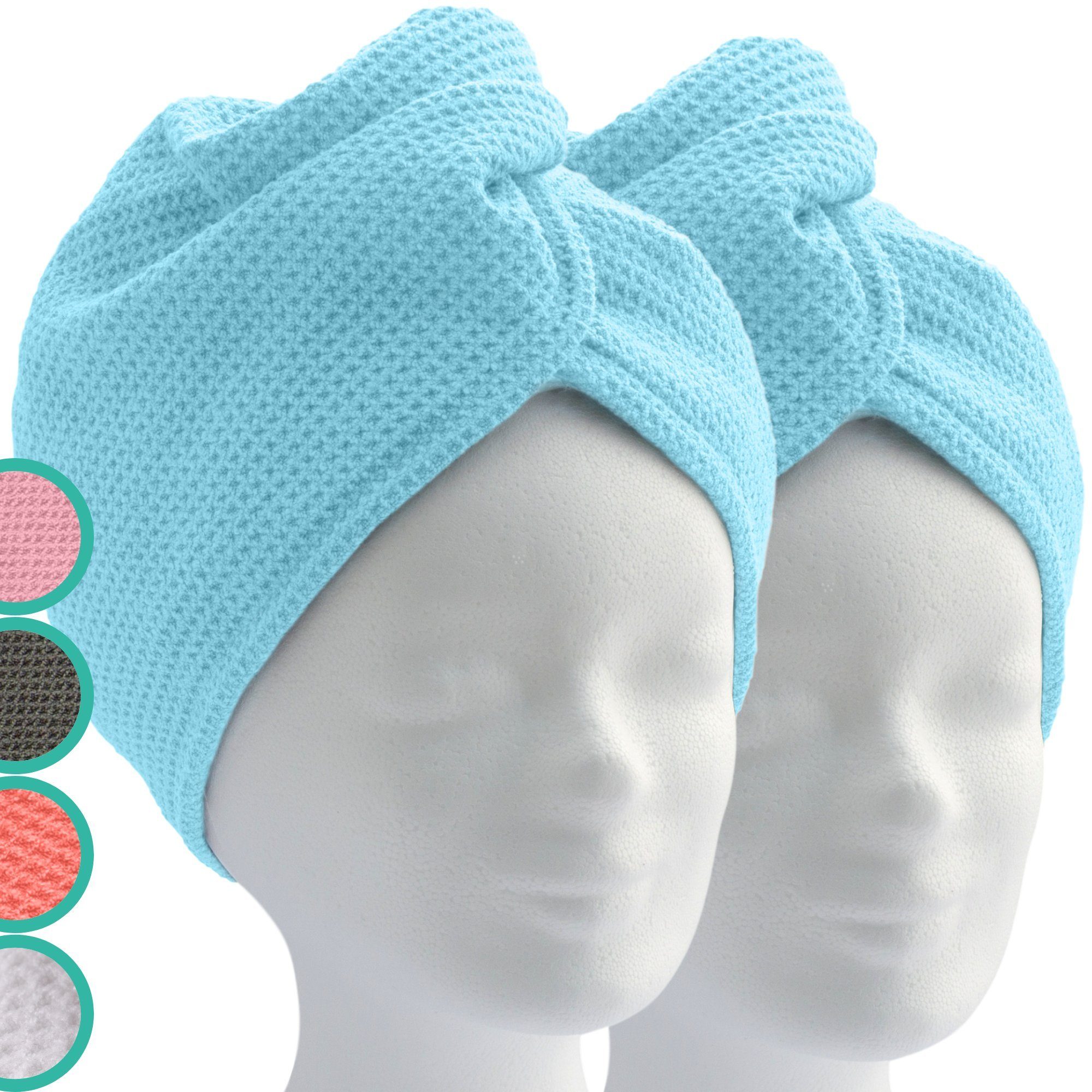 ELEXACARE Turban-Handtuch Haarturban mit Knopf, Mikrofaser (2-St),  Turbanhandtuch mit Knopf und Schlaufe